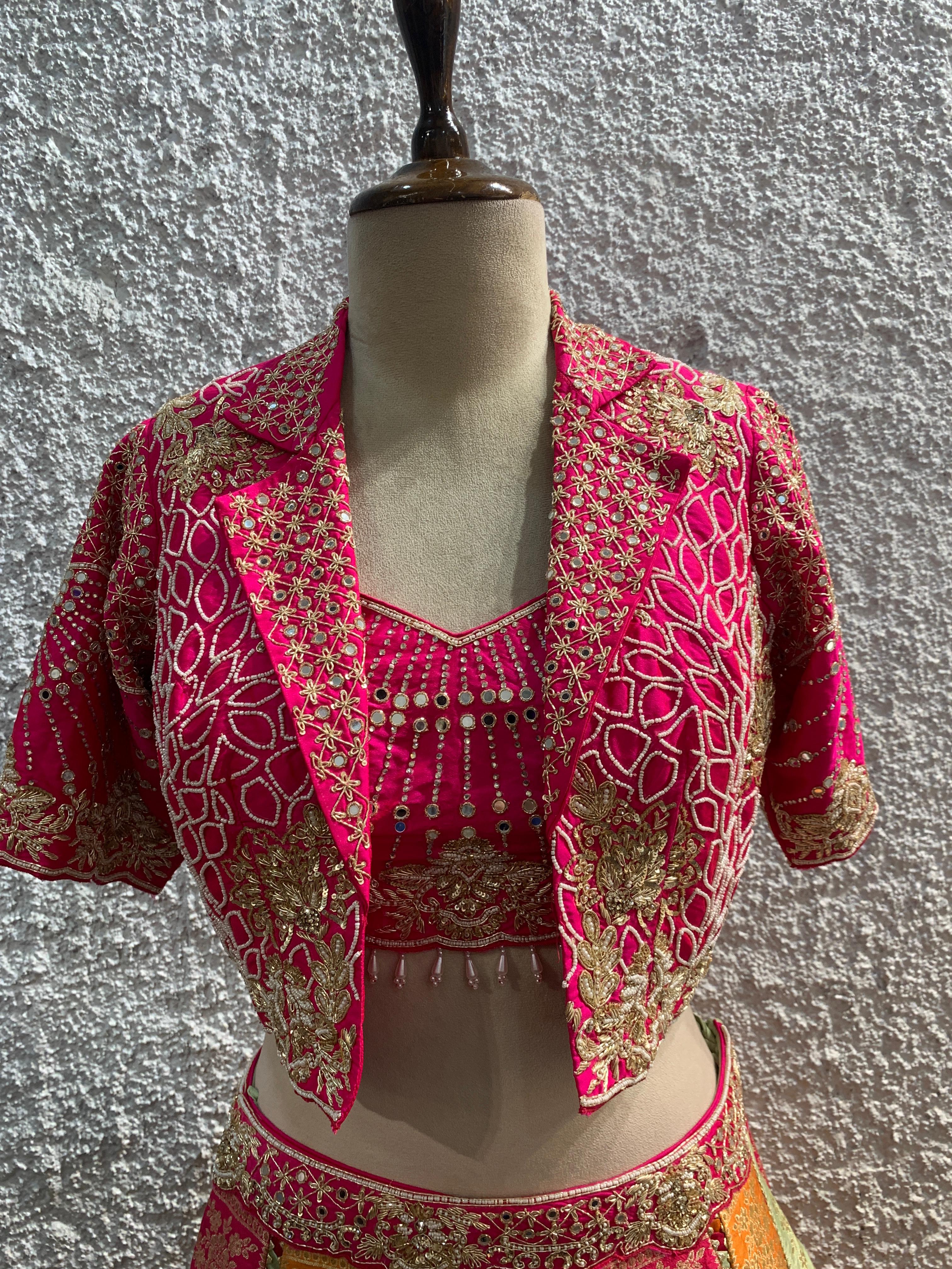 banarasi silk lehenga with handwork blouse-focus