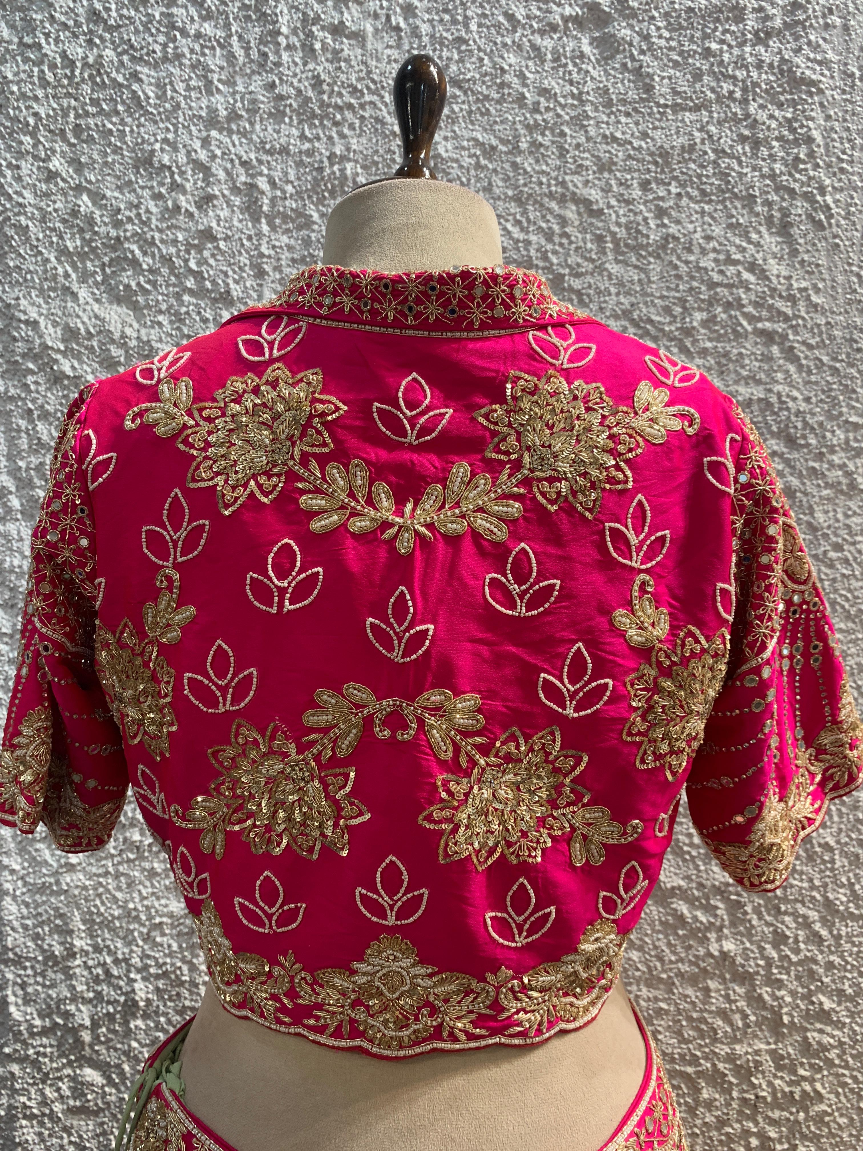 banarasi silk lehenga with handwork blouse-back