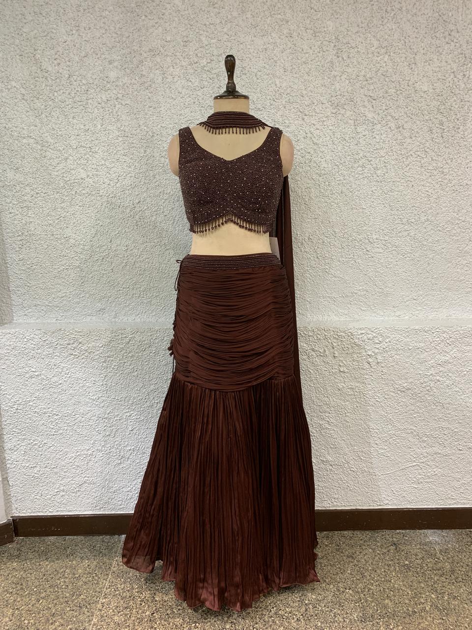 Crepe fish cut lehenga with handwork blouse - main