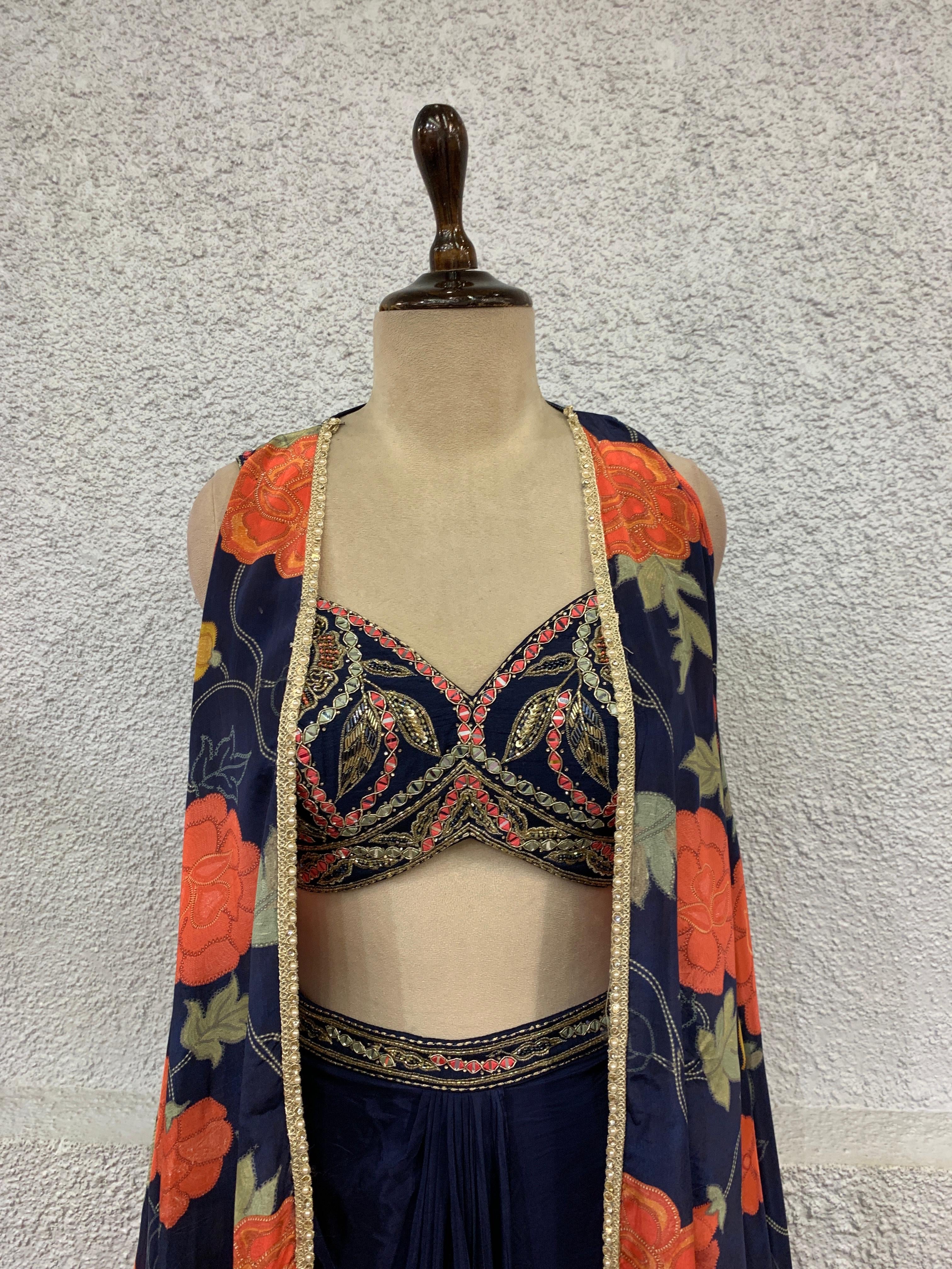 Blue Indo Western Shrug Set