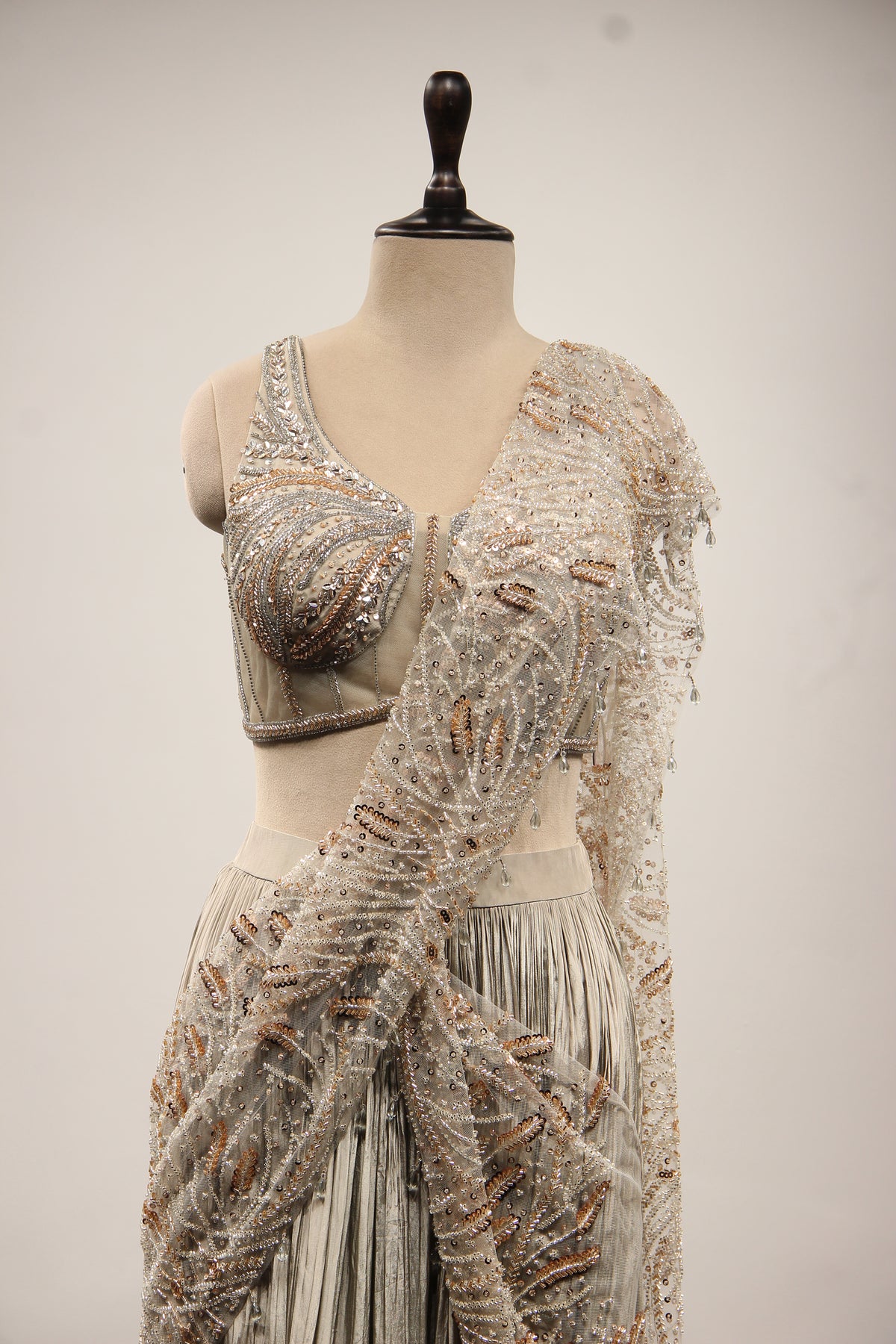 Crepe Drape Saree with Cut Dana & Sequin Handwork Net Corset