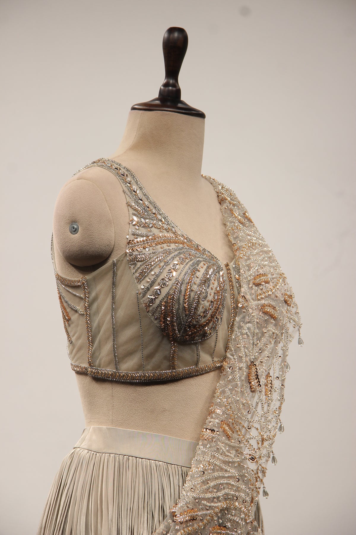 Crepe Drape Saree with Cut Dana & Sequin Handwork Net Corset