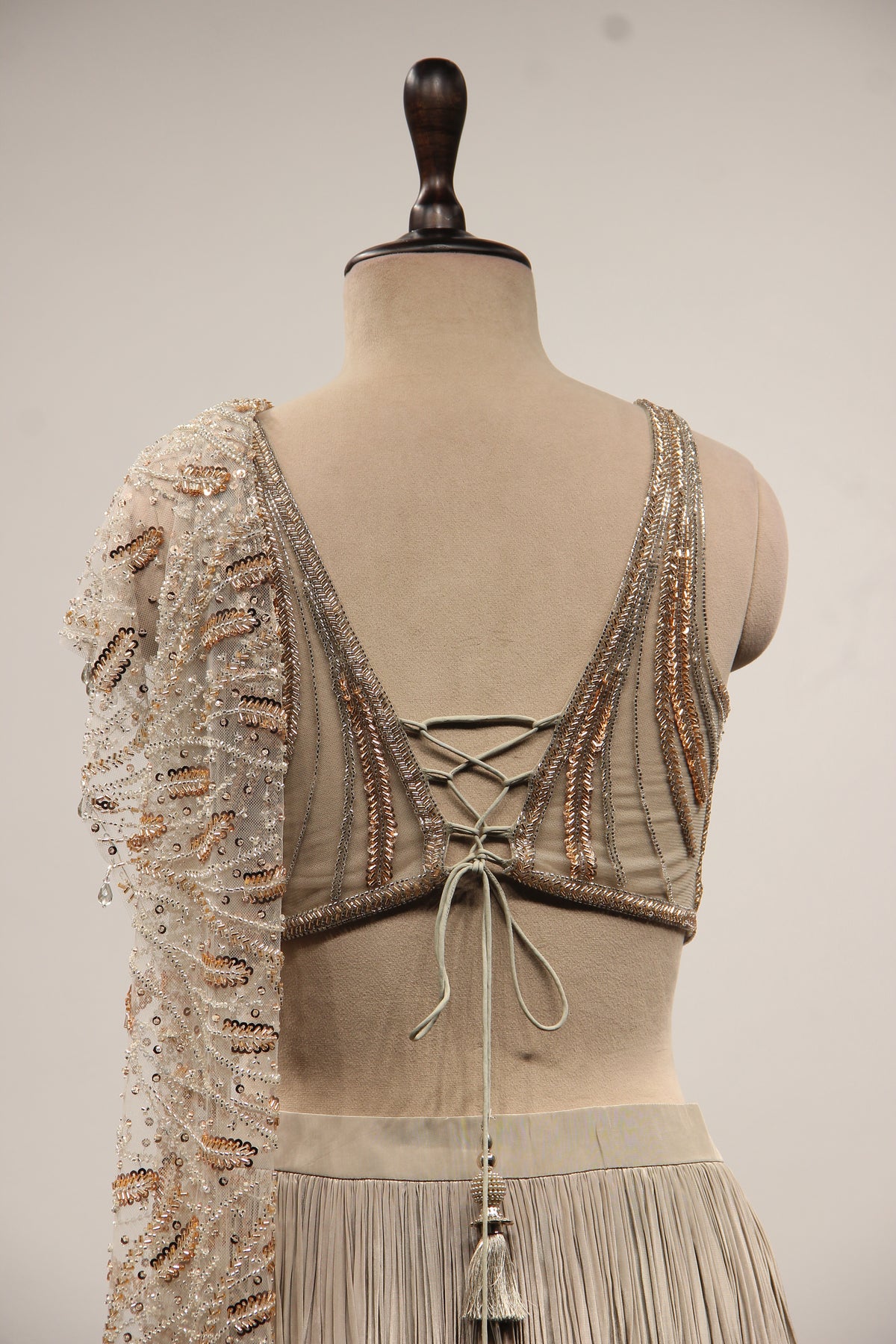 Crepe Drape Saree with Cut Dana & Sequin Handwork Net Corset