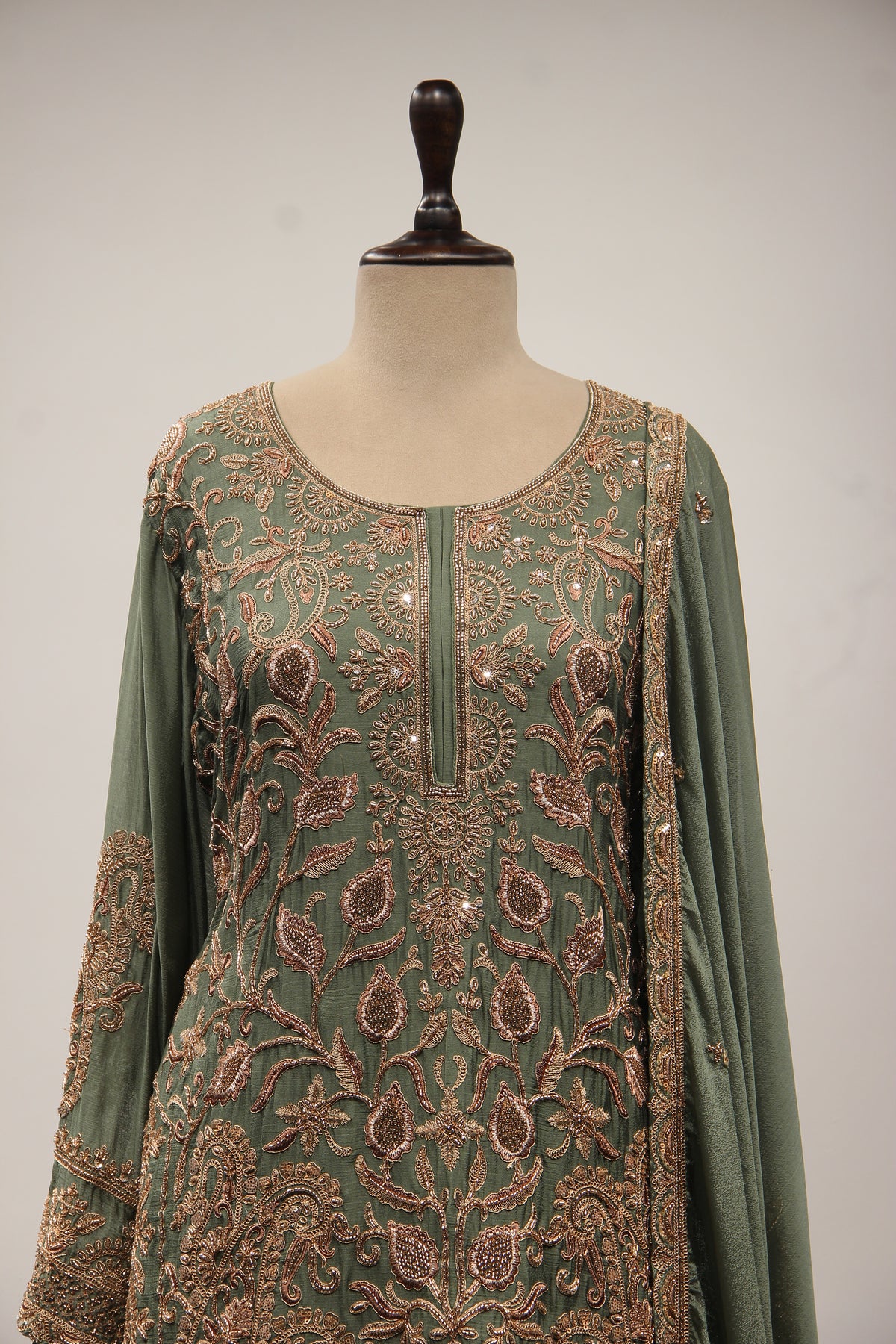 GREEN Crepe Sharara with Cut Dana and Resham work by OOS — product image 2