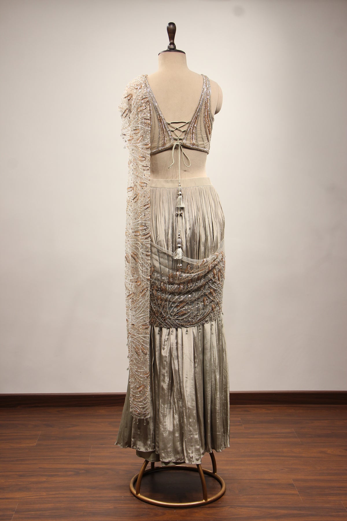 Crepe Drape Saree with Cut Dana & Sequin Handwork Net Corset
