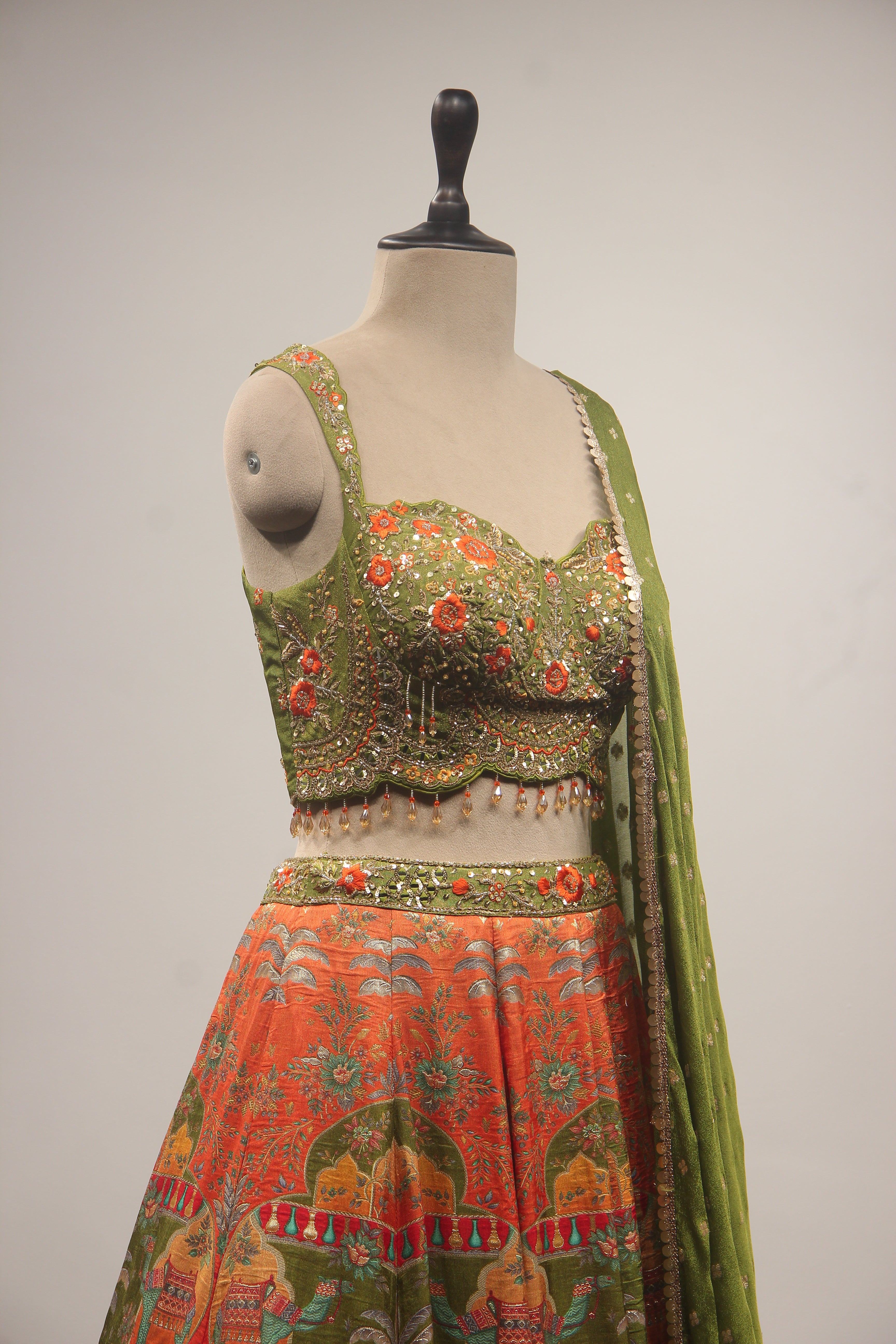 Banarasi Brocade Lehenga Crop Top with Cut Dana & Sequin Handwork