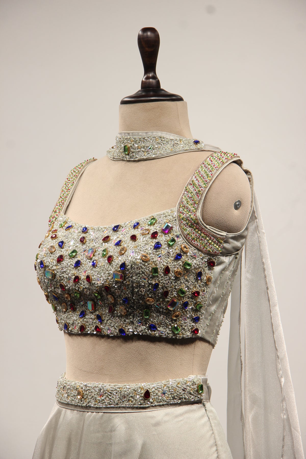 Shimmer Organza Lehenga with Mirror & Gota Patti Handwork Crop Top