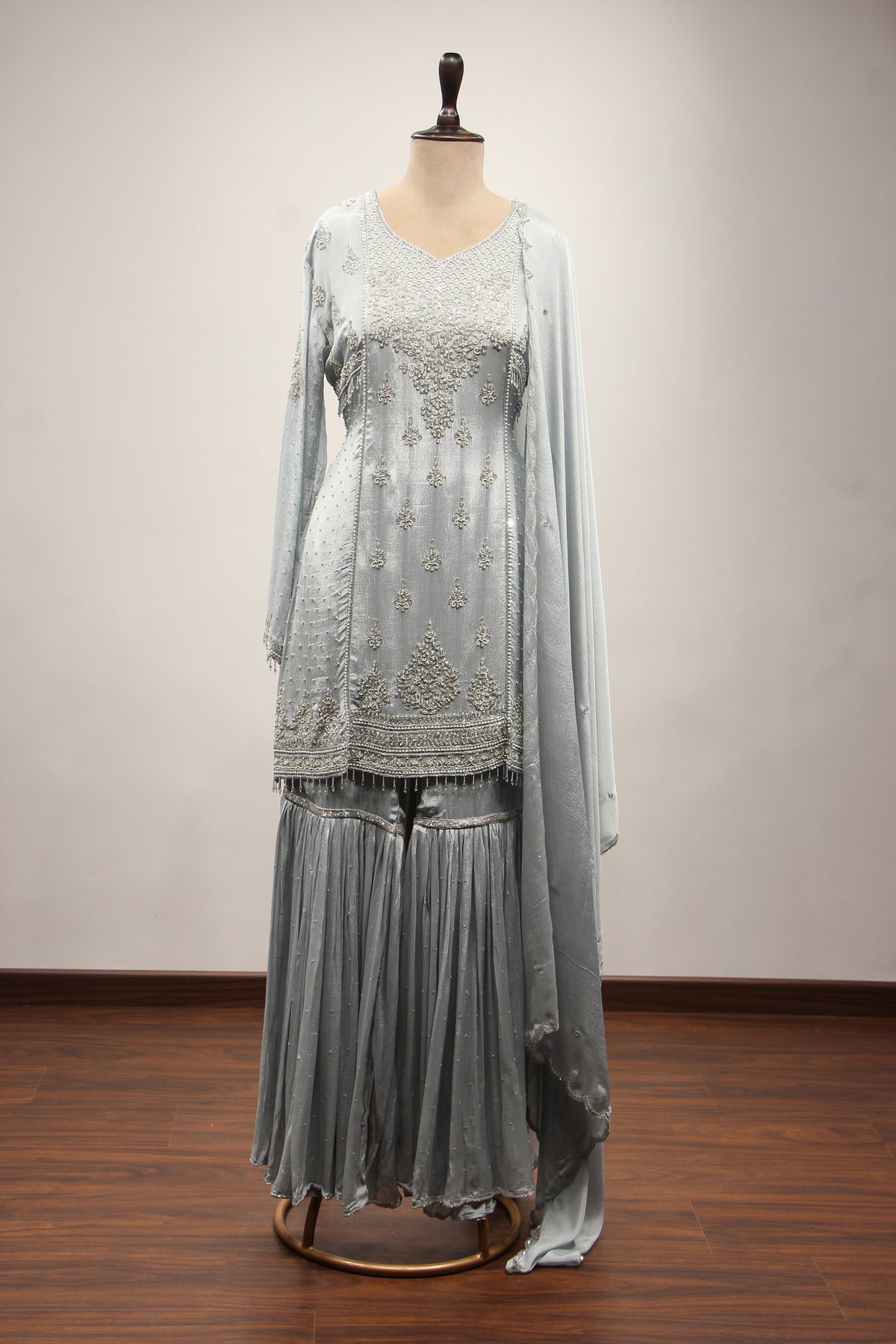 GREY Crepe Full Sleeve with Bead and Cut Dana work by OOS — product image 1