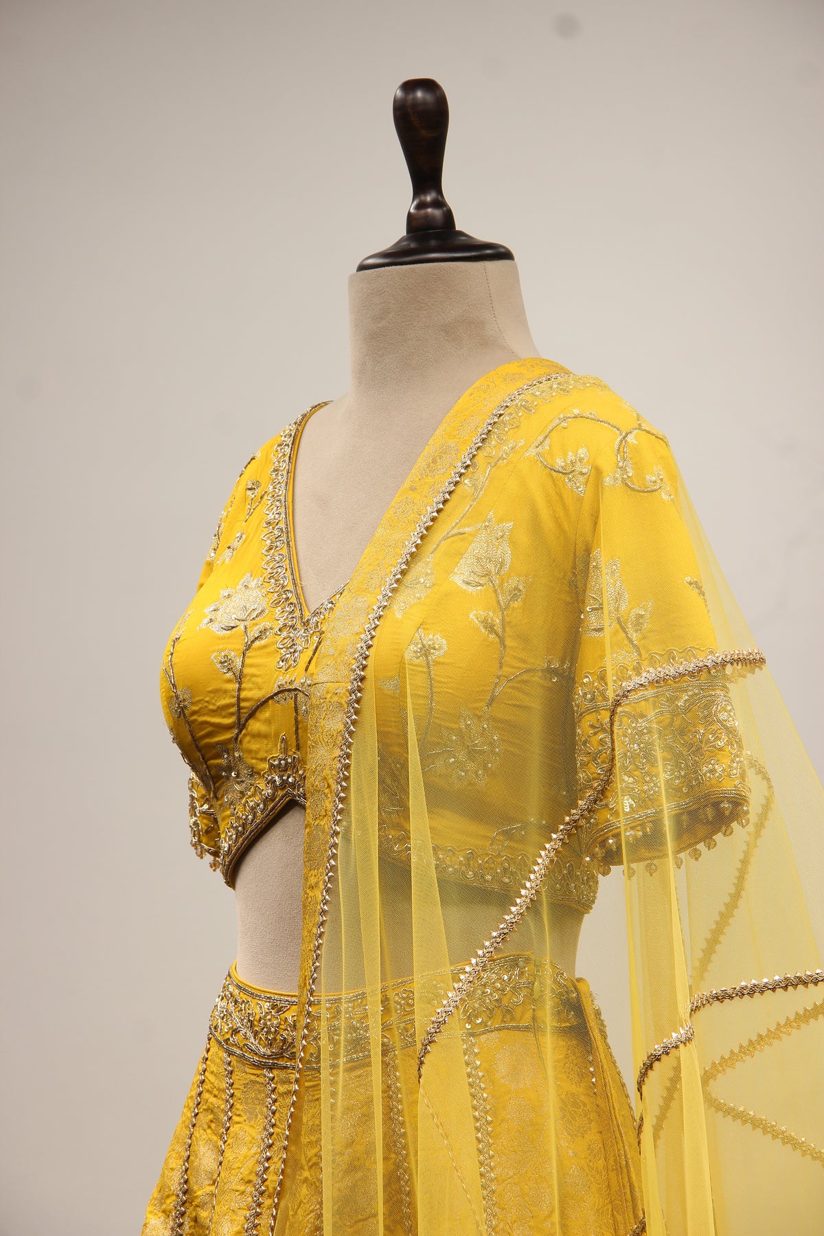 Banarasi Brocade Lehenga with Zari & Zardozi Handwork Crop Top