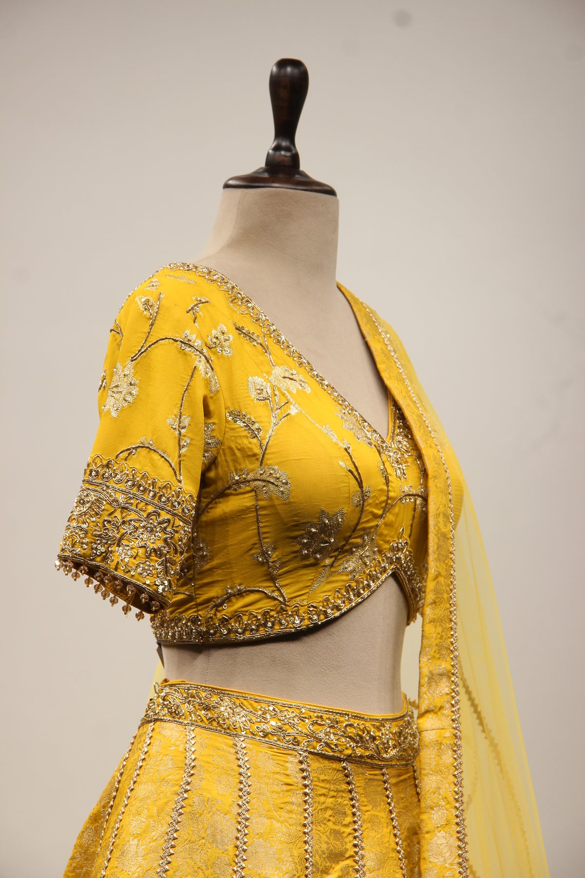 Banarasi Brocade Lehenga with Zari & Zardozi Handwork Crop Top