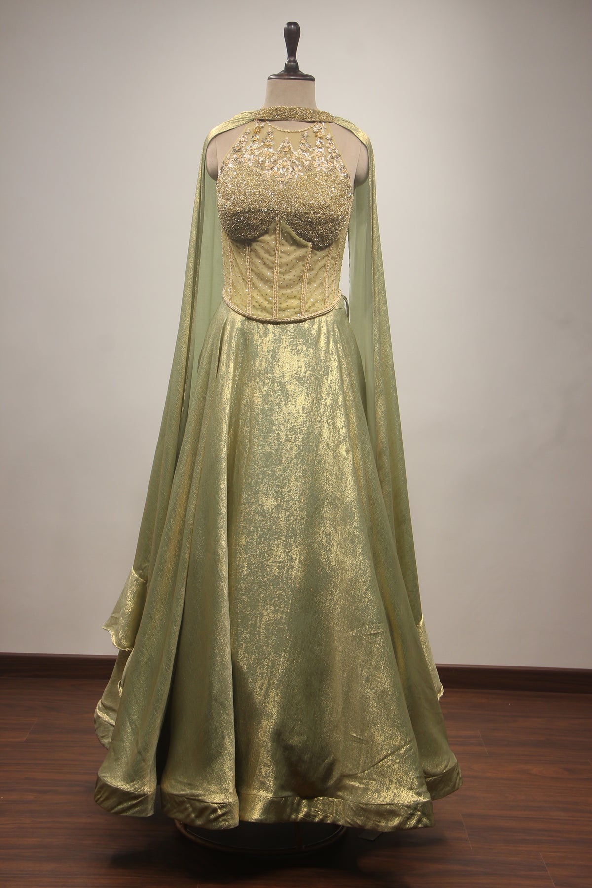 Simmer Lehenga with Halter Corset Blouse & Cut Dana Handwork