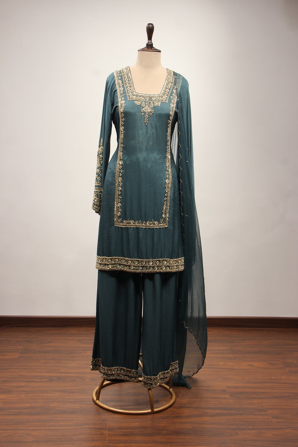 BLUE Dupion Palazzo with Bead and Cut Dana work by OOS — product image 1