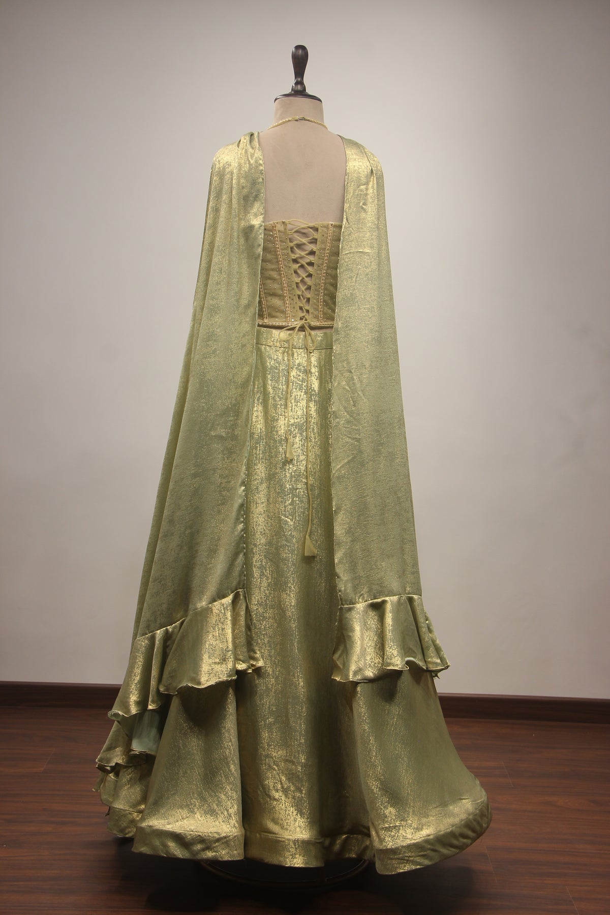 Simmer Lehenga with Halter Corset Blouse & Cut Dana Handwork