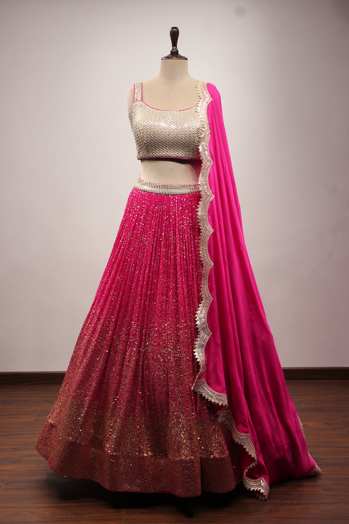 Rani Georgette Lehenga with Sequin & Zari Handwork Crop Top