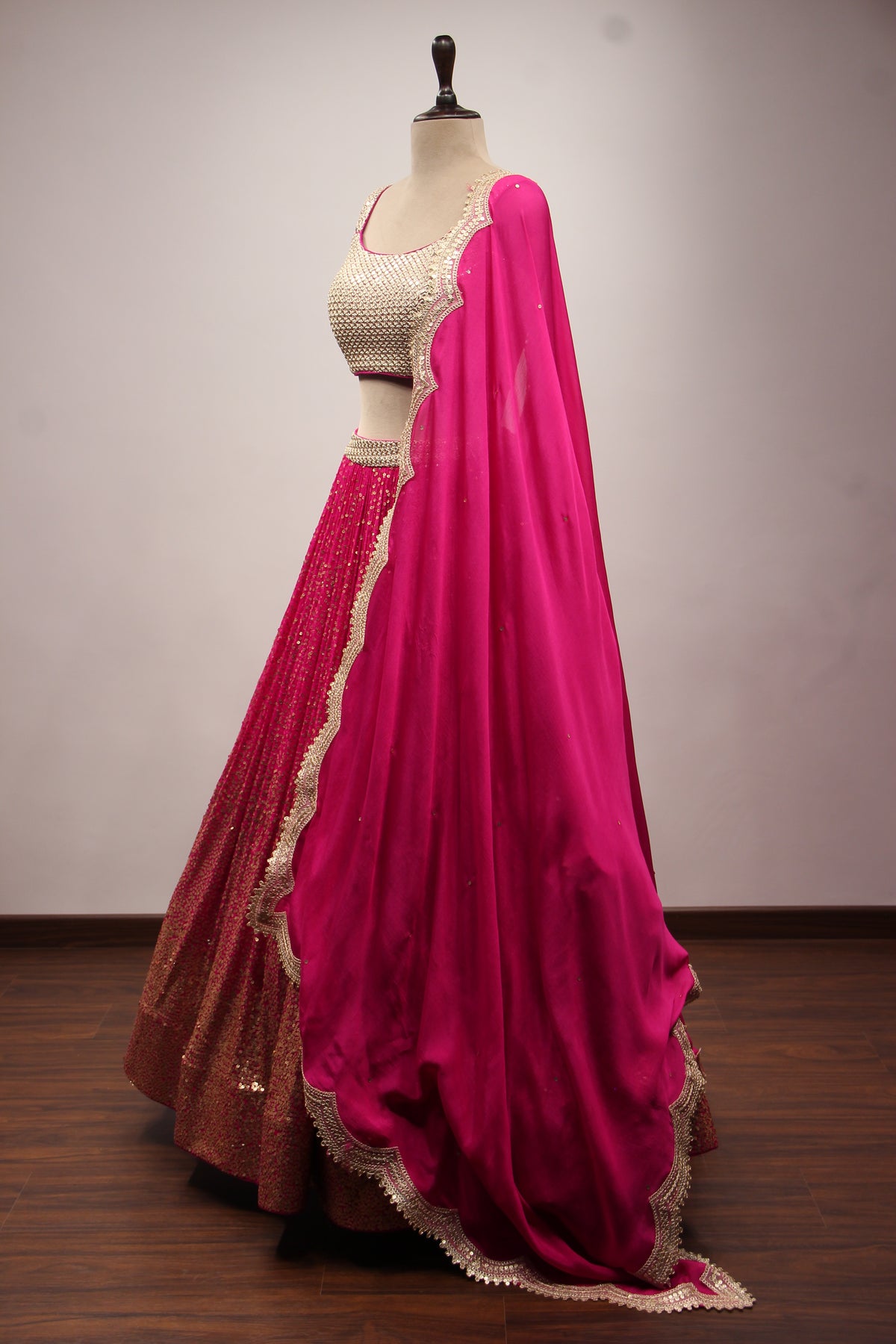 Rani Georgette Lehenga with Sequin & Zari Handwork Crop Top