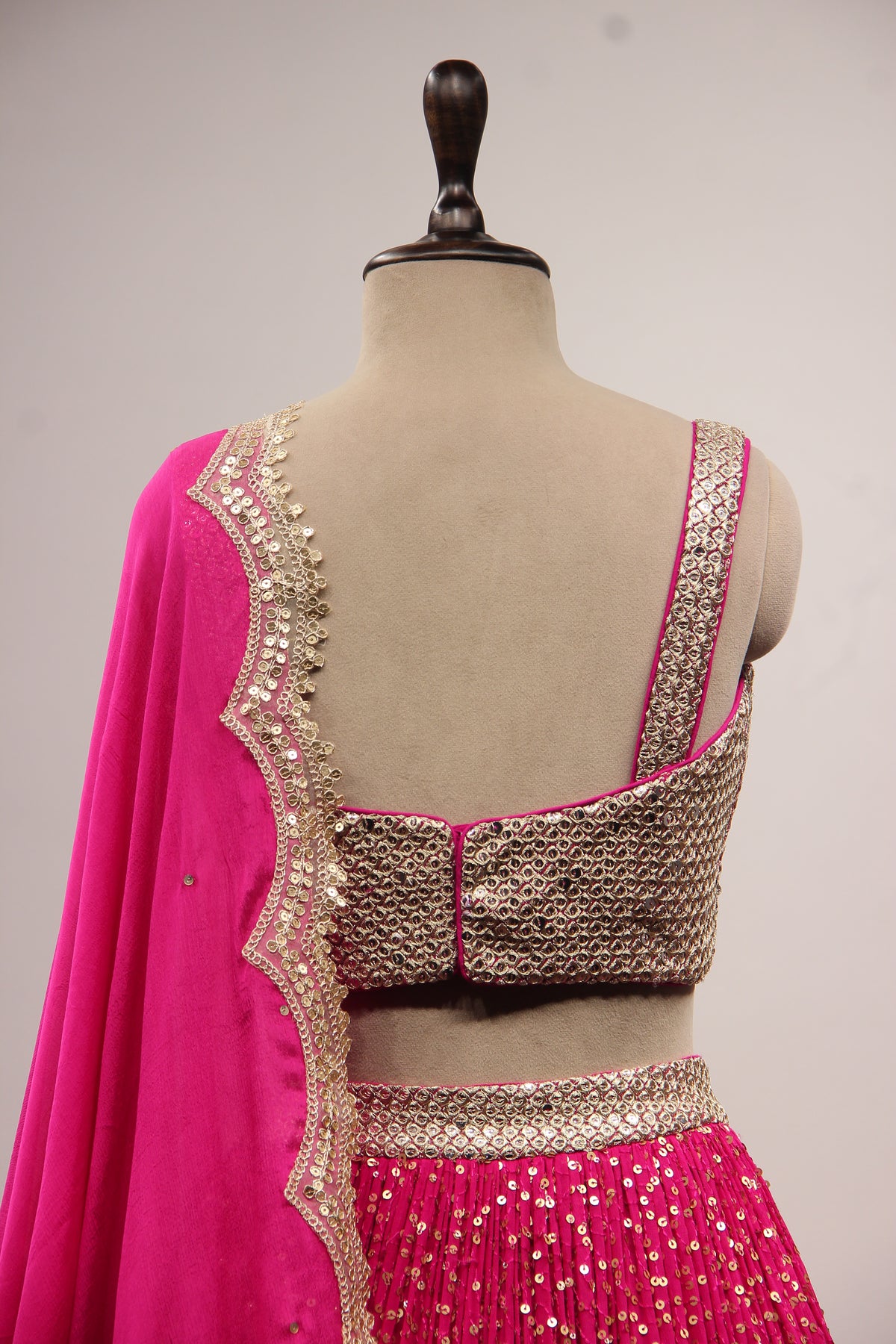 Rani Georgette Lehenga with Sequin & Zari Handwork Crop Top