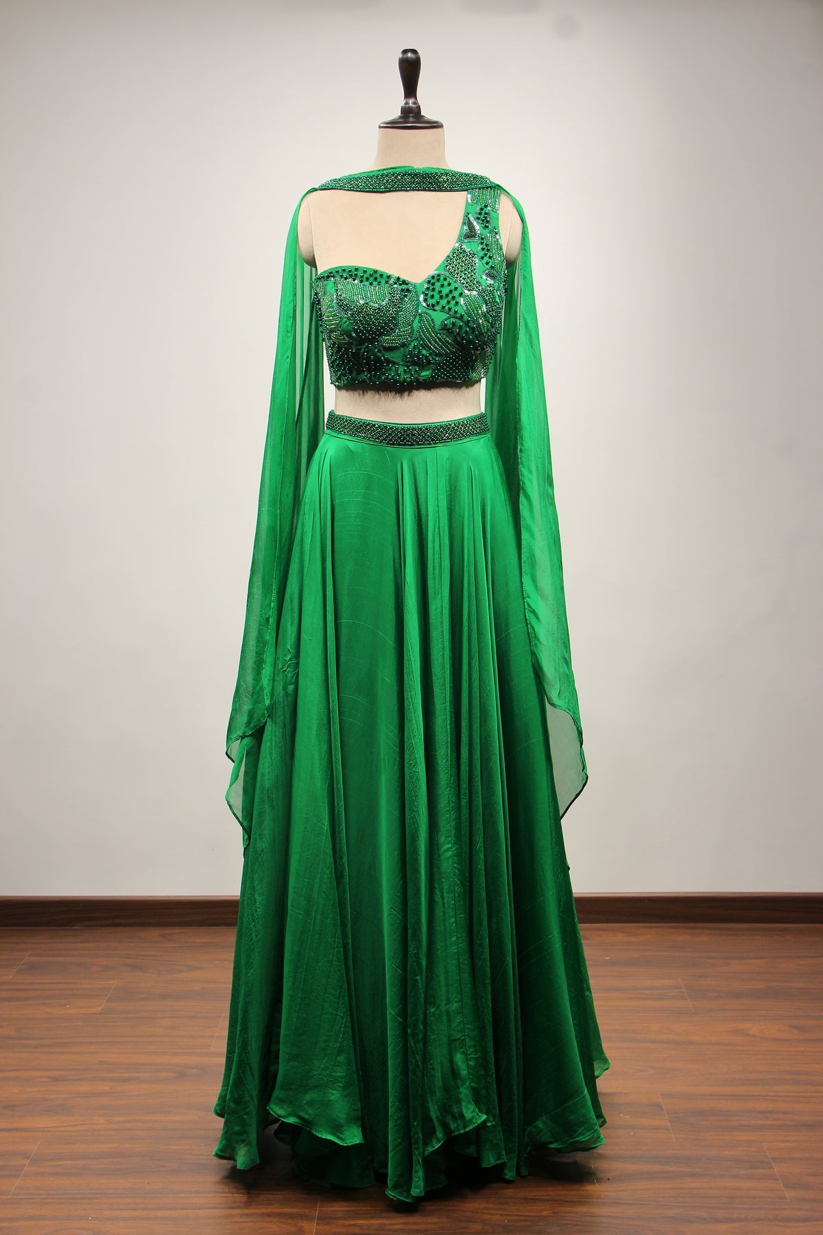 Organza Lehenga with Bead & Sequin Handwork Crop Top