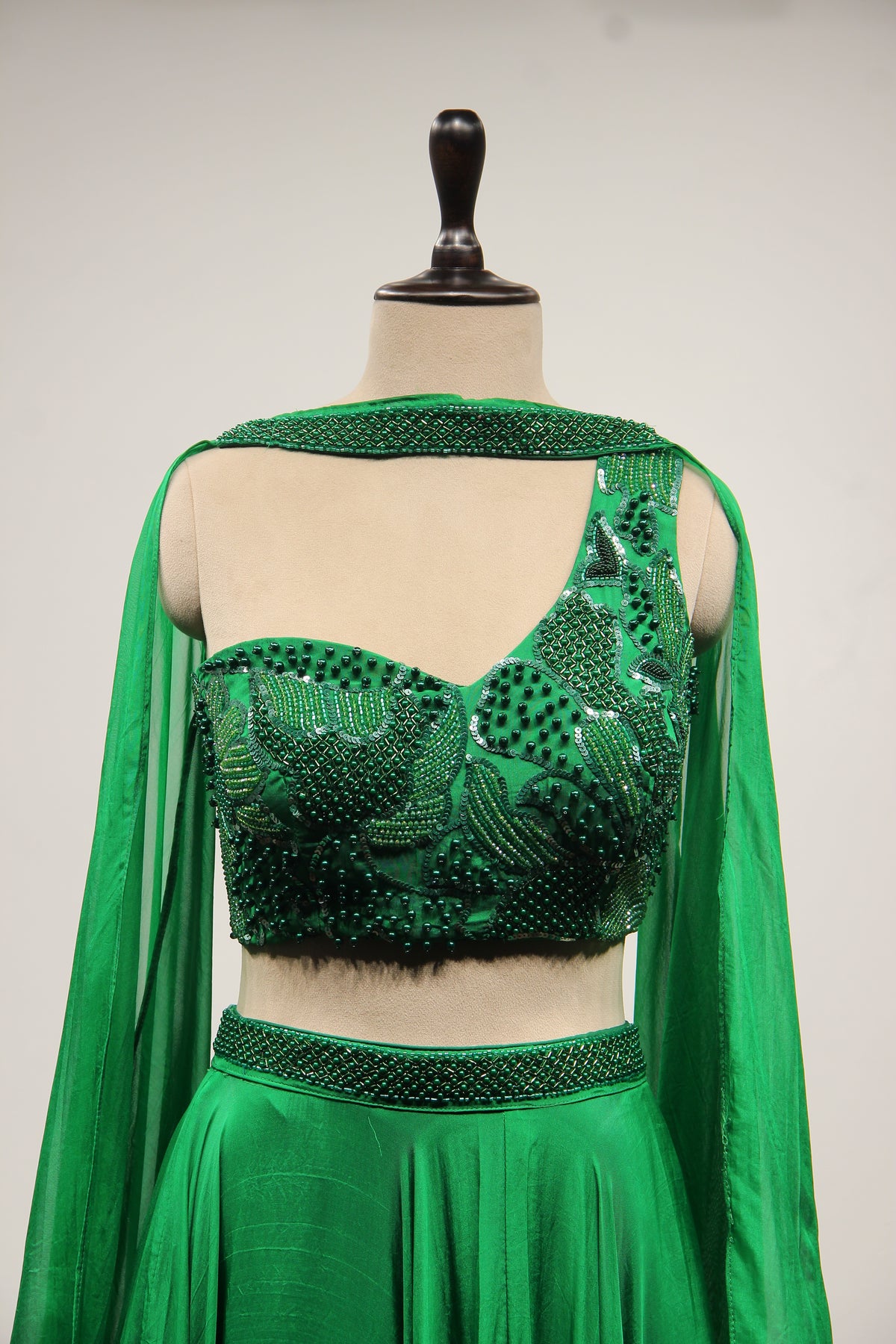 Organza Lehenga with Bead & Sequin Handwork Crop Top