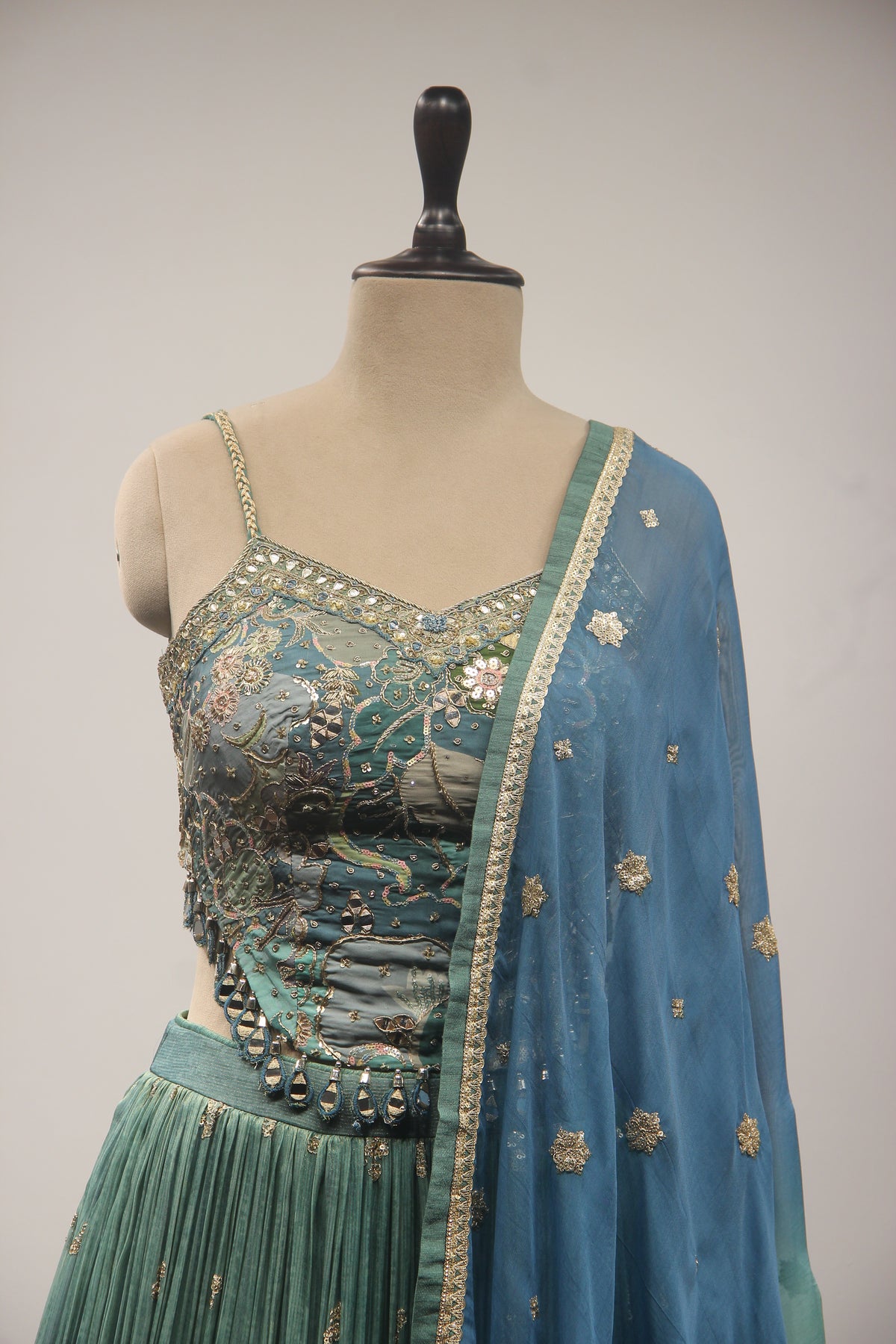 Tissue Lehenga with Printed & Sequin Handwork Corset Blouse