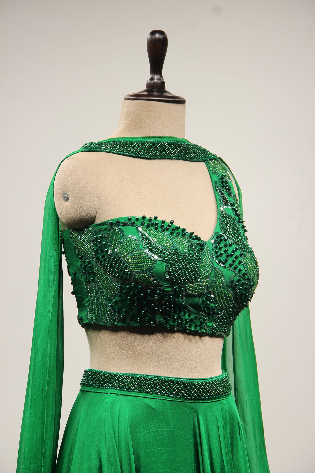 Organza Lehenga with Bead & Sequin Handwork Crop Top