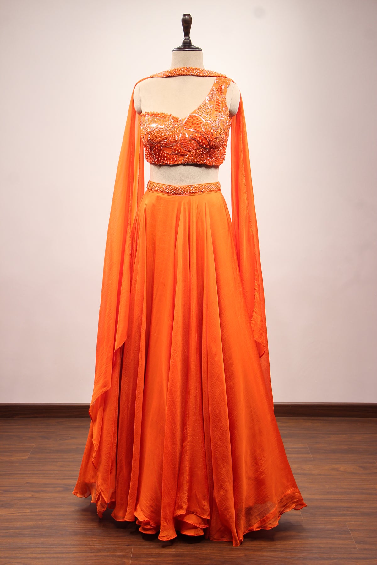 Organza Lehenga with Bead & Sequin Handwork Crop Top
