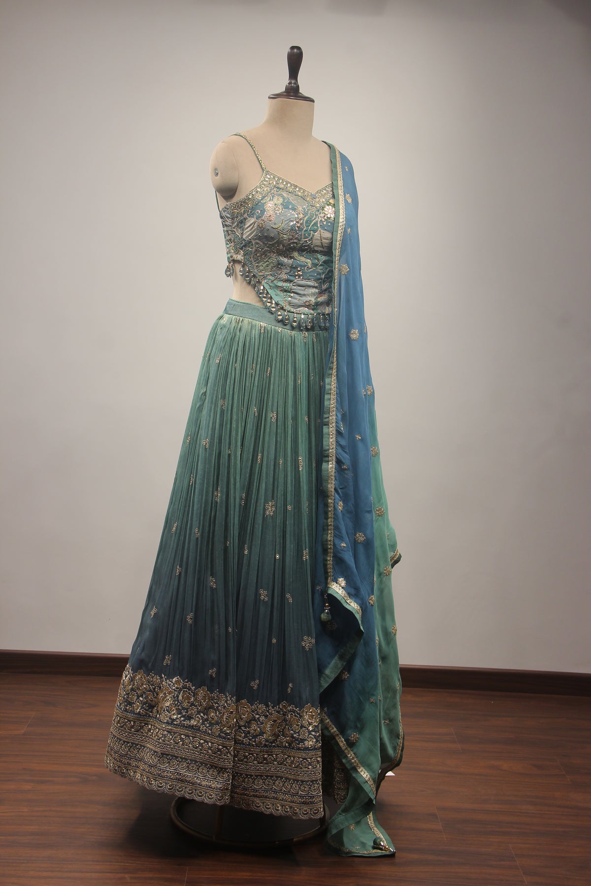 Tissue Lehenga with Printed & Sequin Handwork Corset Blouse