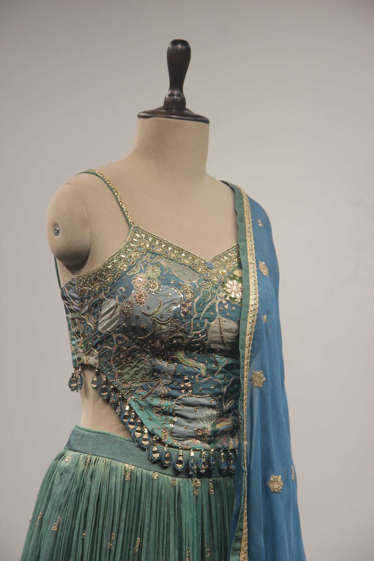 Tissue Lehenga with Printed & Sequin Handwork Corset Blouse