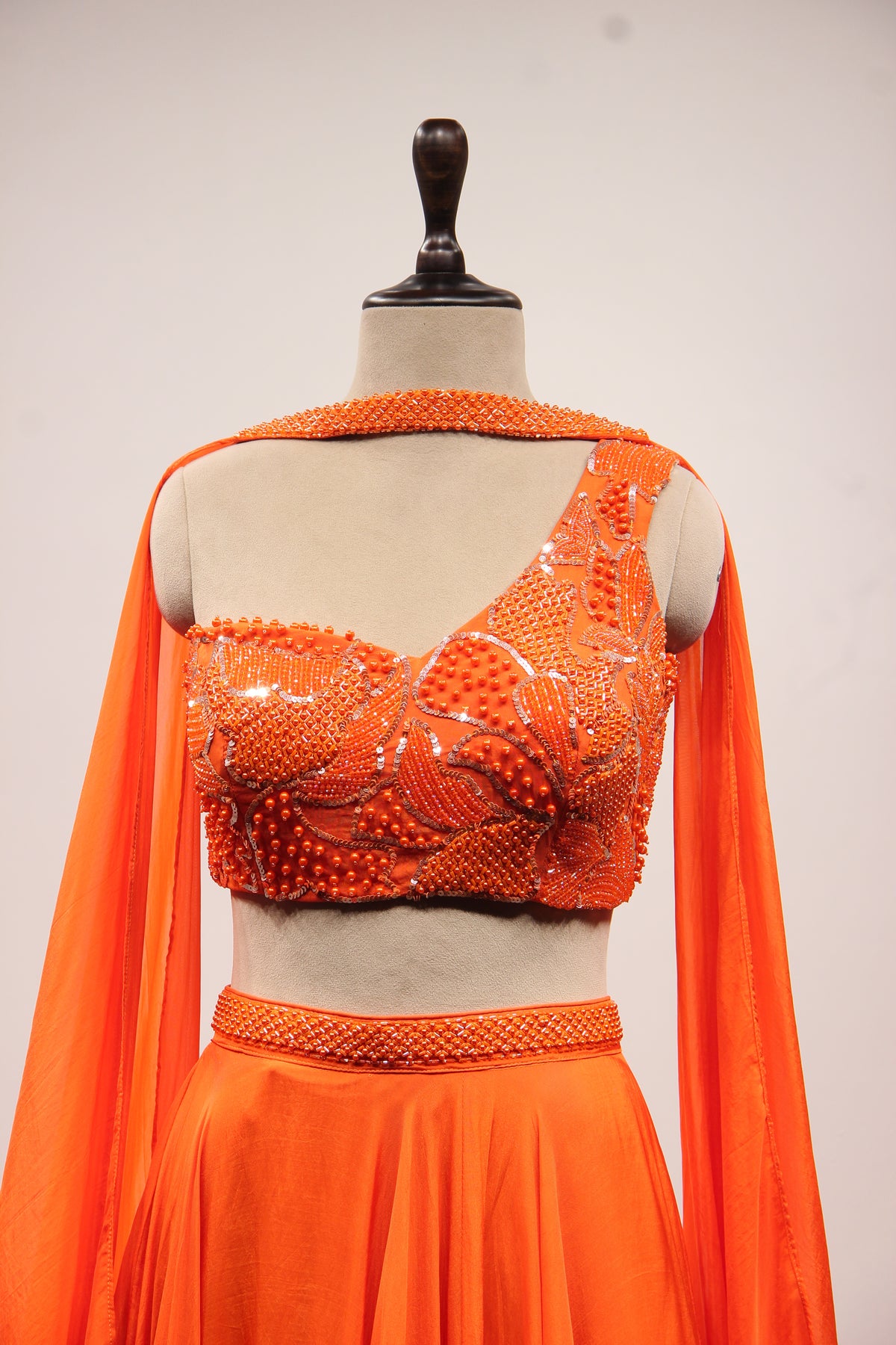 Organza Lehenga with Bead & Sequin Handwork Crop Top