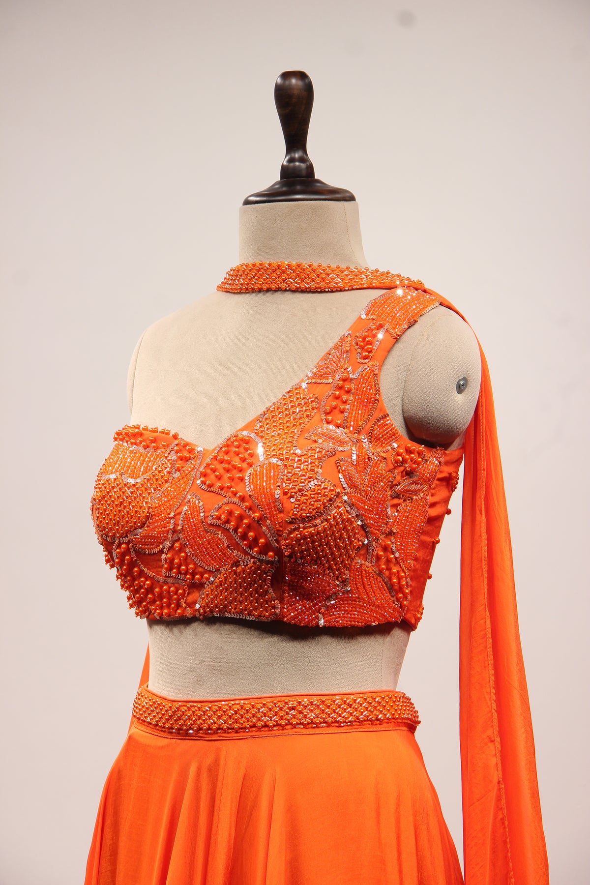 Organza Lehenga with Bead & Sequin Handwork Crop Top
