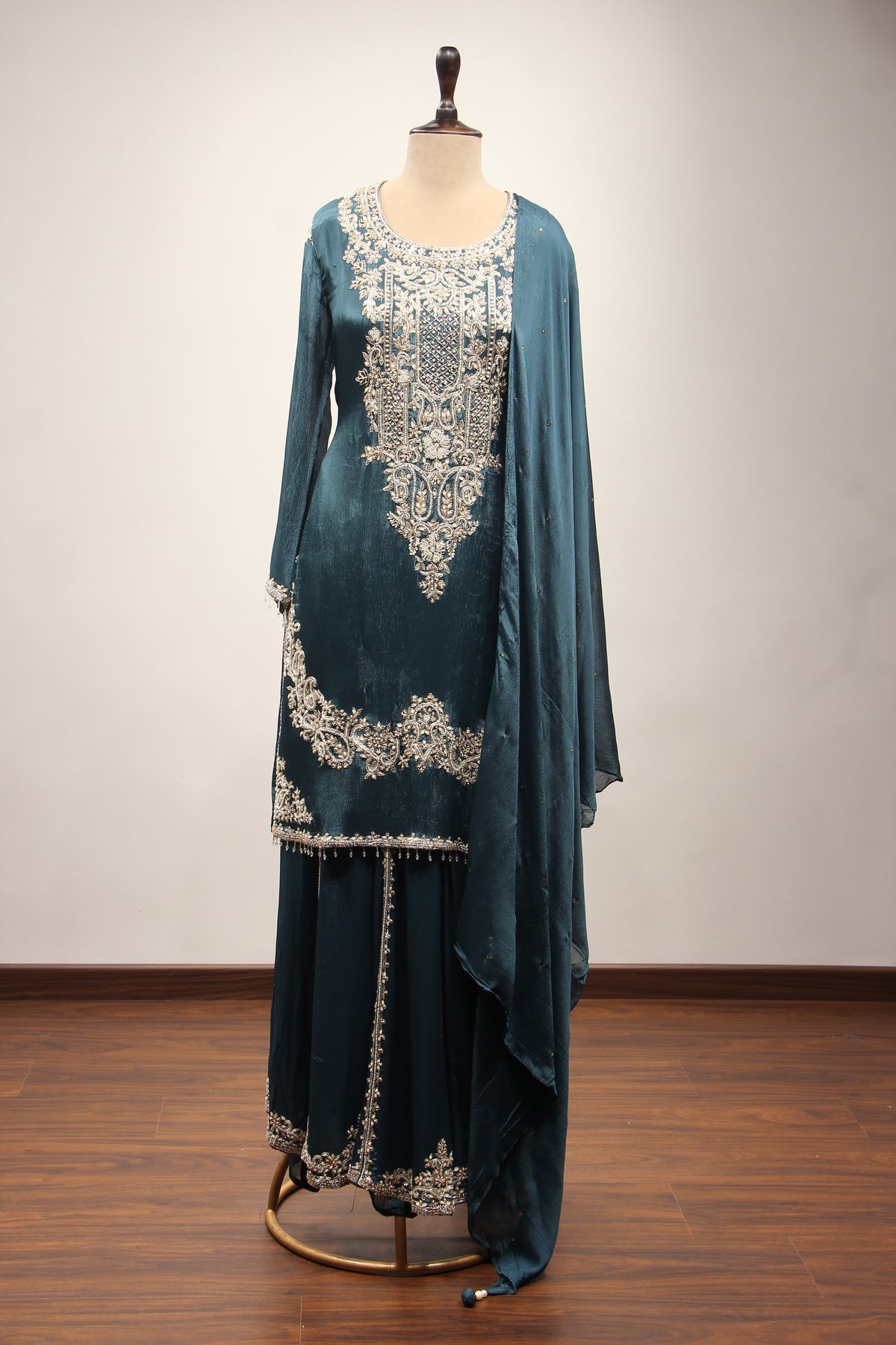 Crepe Sharara with Cut Dana & Bead Handwork, Full Sleeves