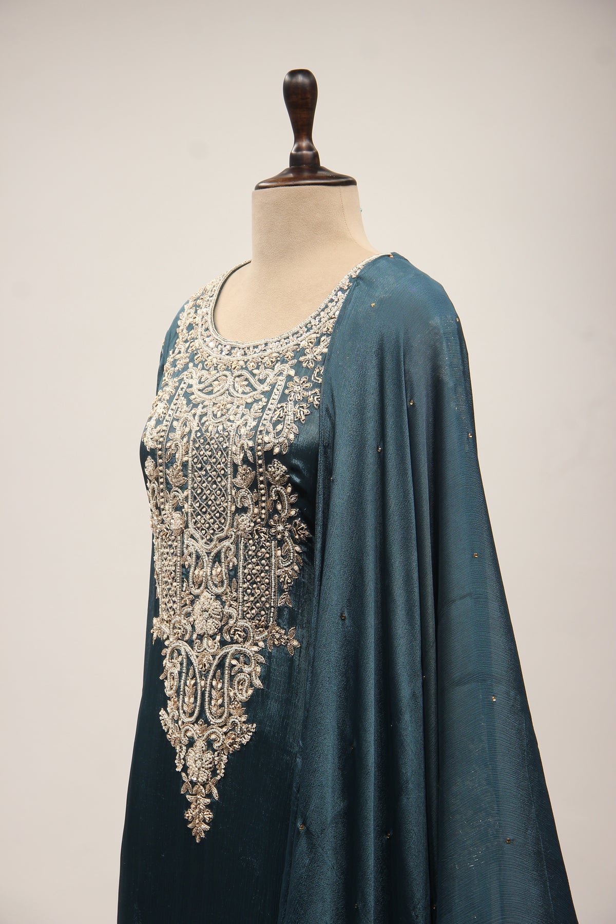 Crepe Sharara with Cut Dana & Bead Handwork, Full Sleeves