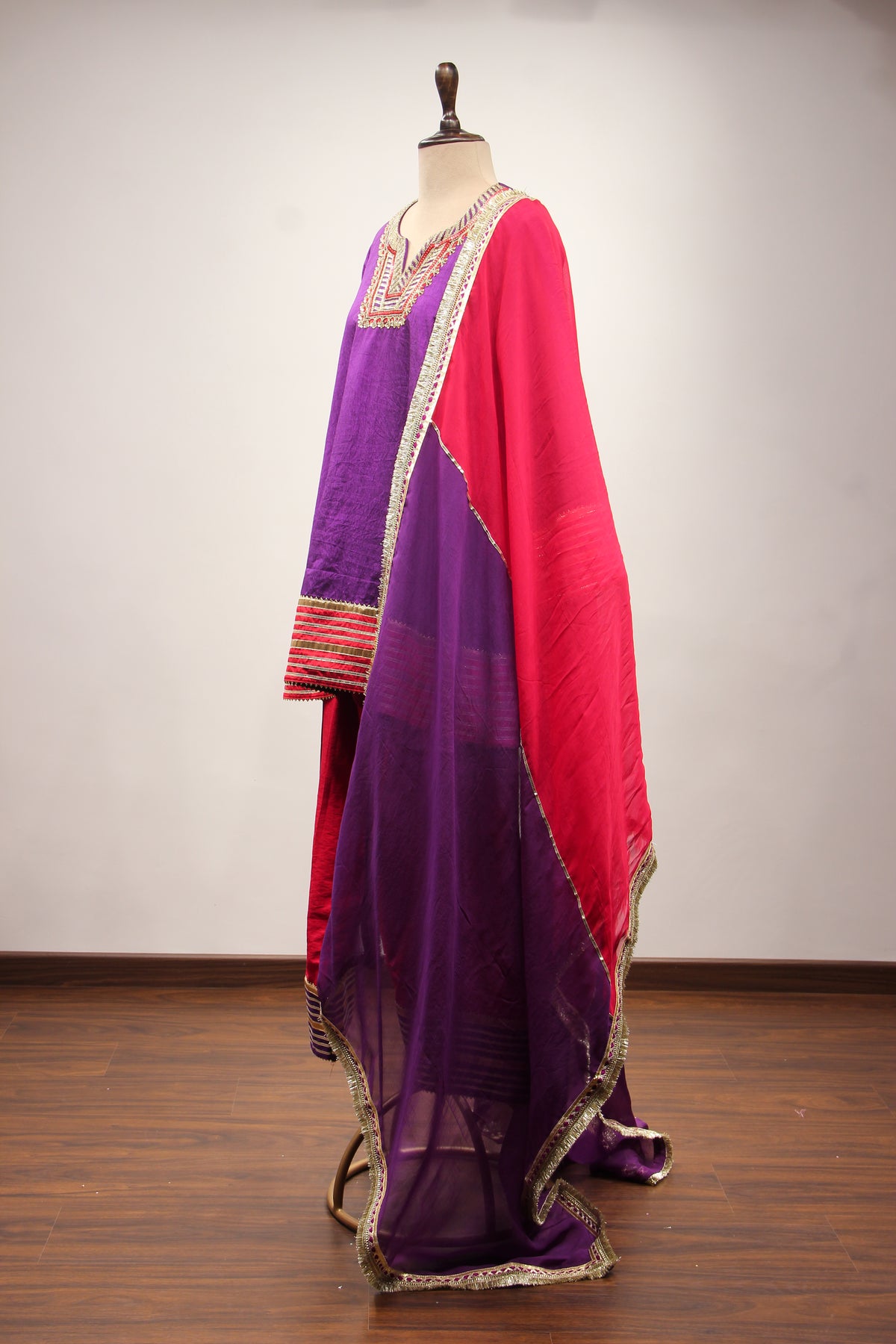 Purple Dupion Peplum Suit with Hand Embroidery & Gota Patti Handwork – side view