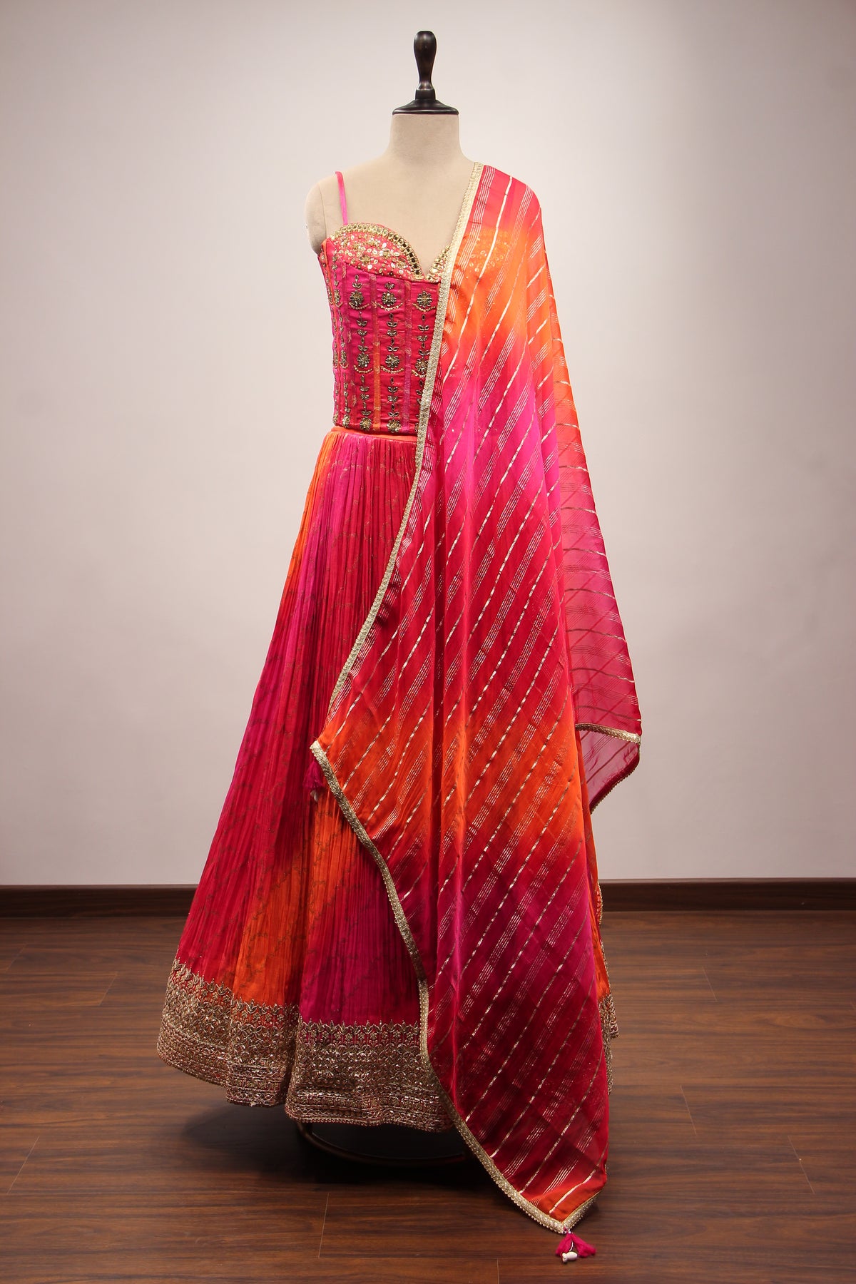 Tissue Lehenga with Gota Patti & Sequin Handwork Corset Blouse