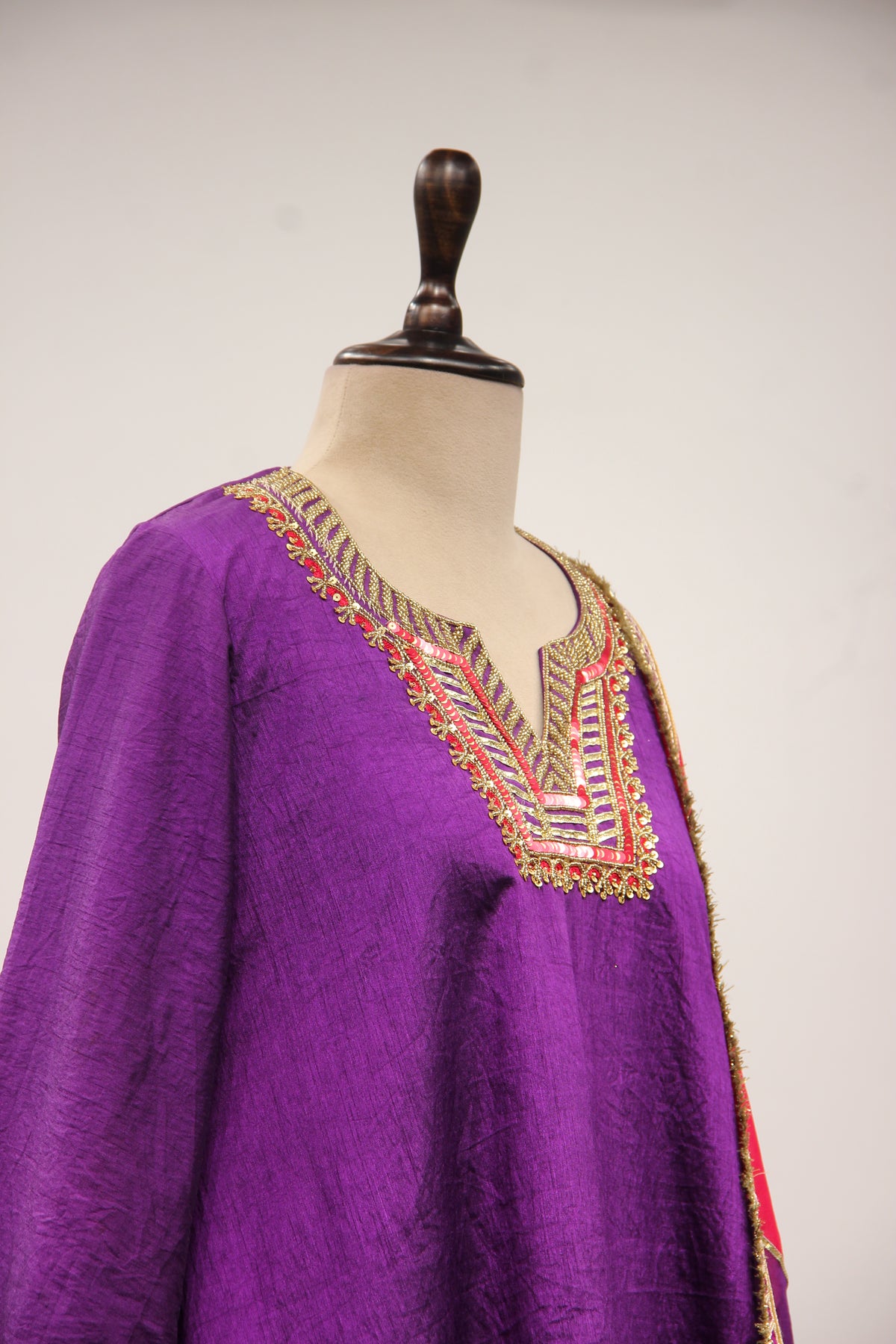 Purple Dupion Peplum Suit with Hand Embroidery & Gota Patti Handwork – other side close-up