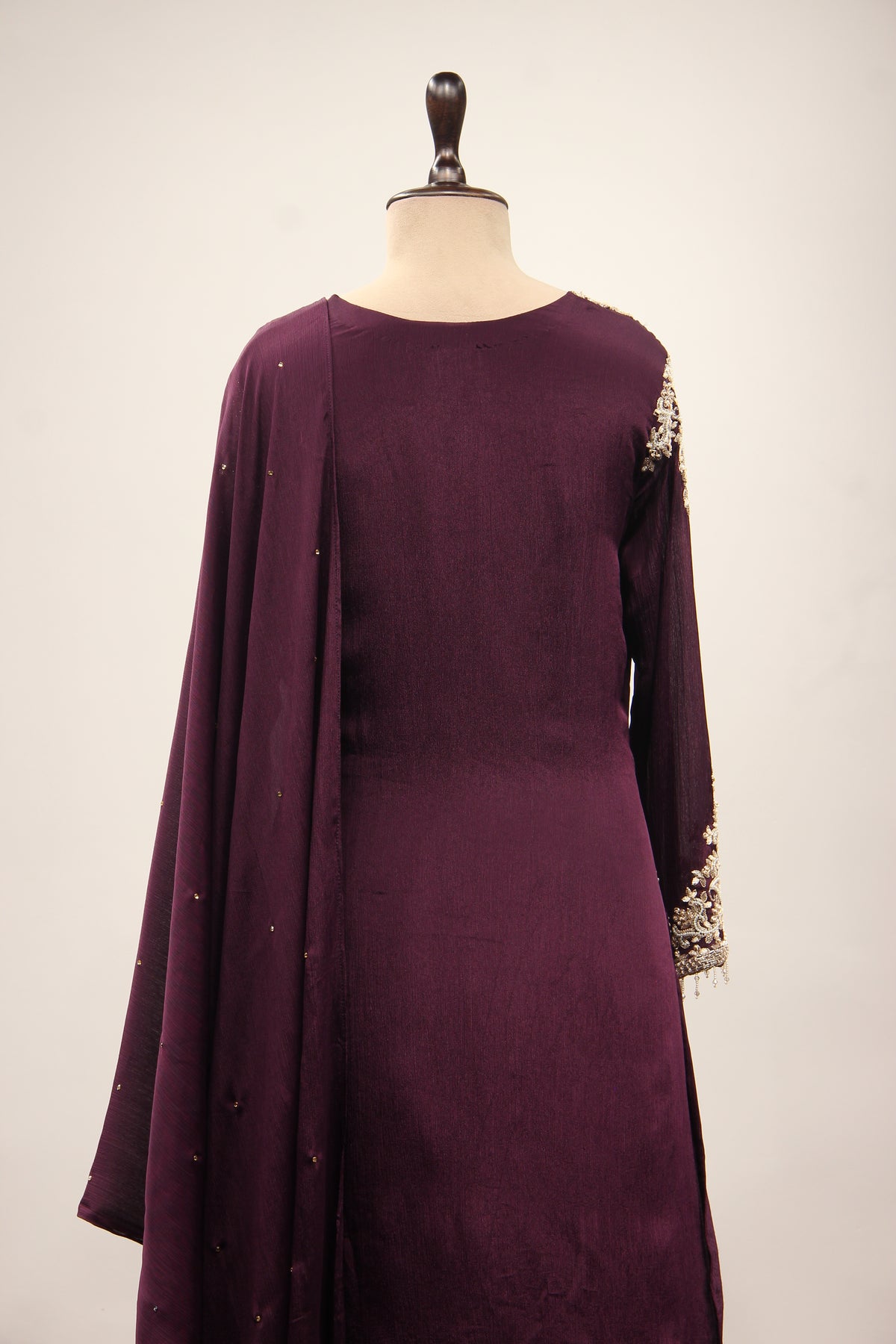 Crepe Sharara with Cut Dana & Bead Handwork, Full Sleeves