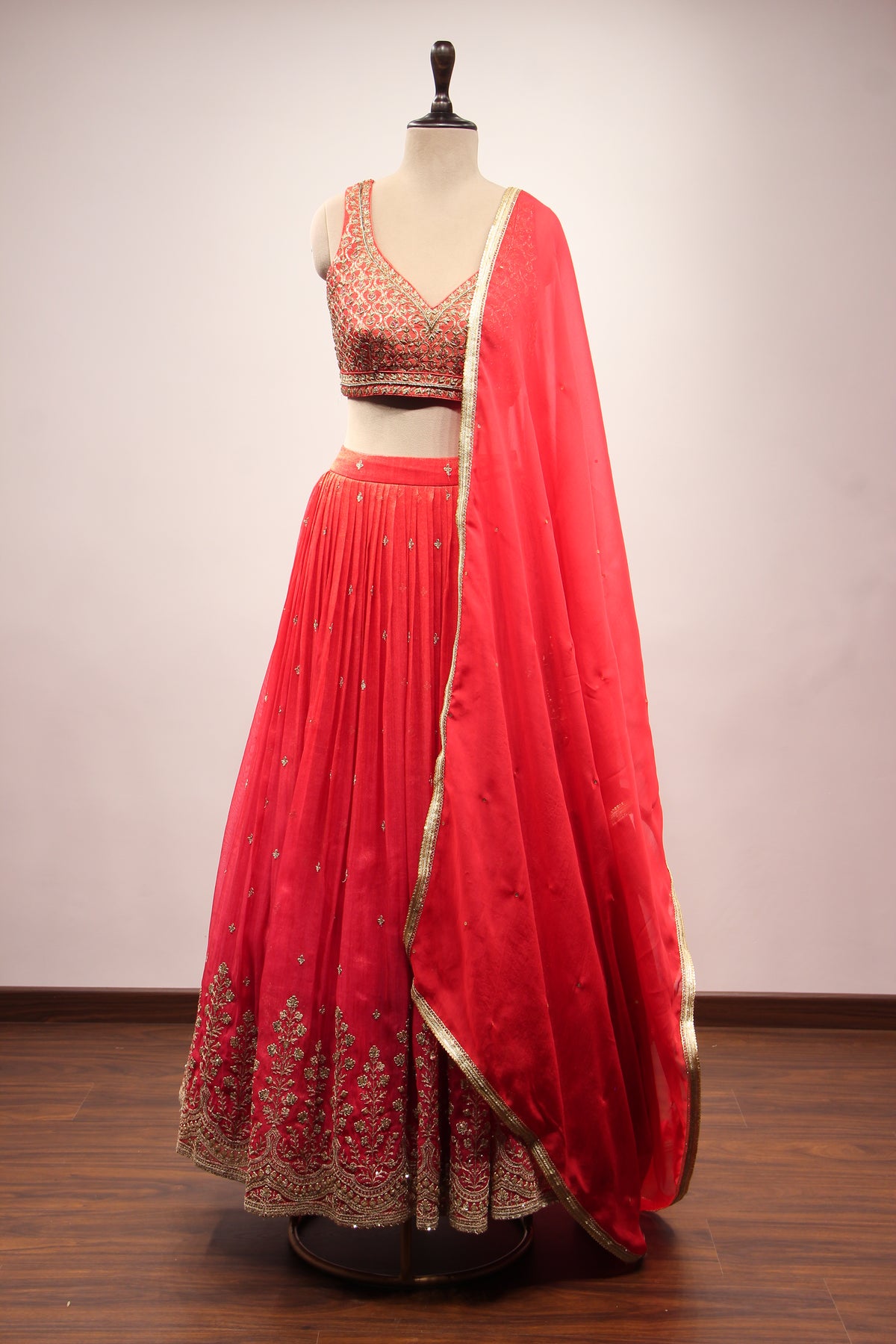 Tissue Lehenga with Zari & Zardozi Handwork Crop Top