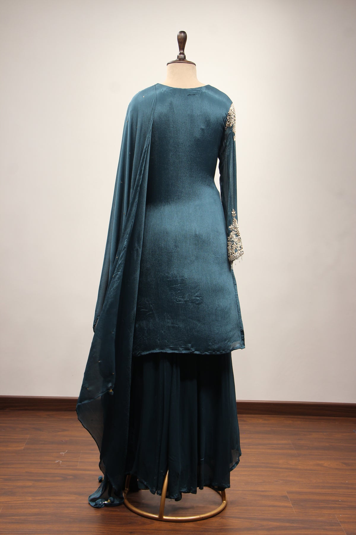Crepe Sharara with Cut Dana & Bead Handwork, Full Sleeves