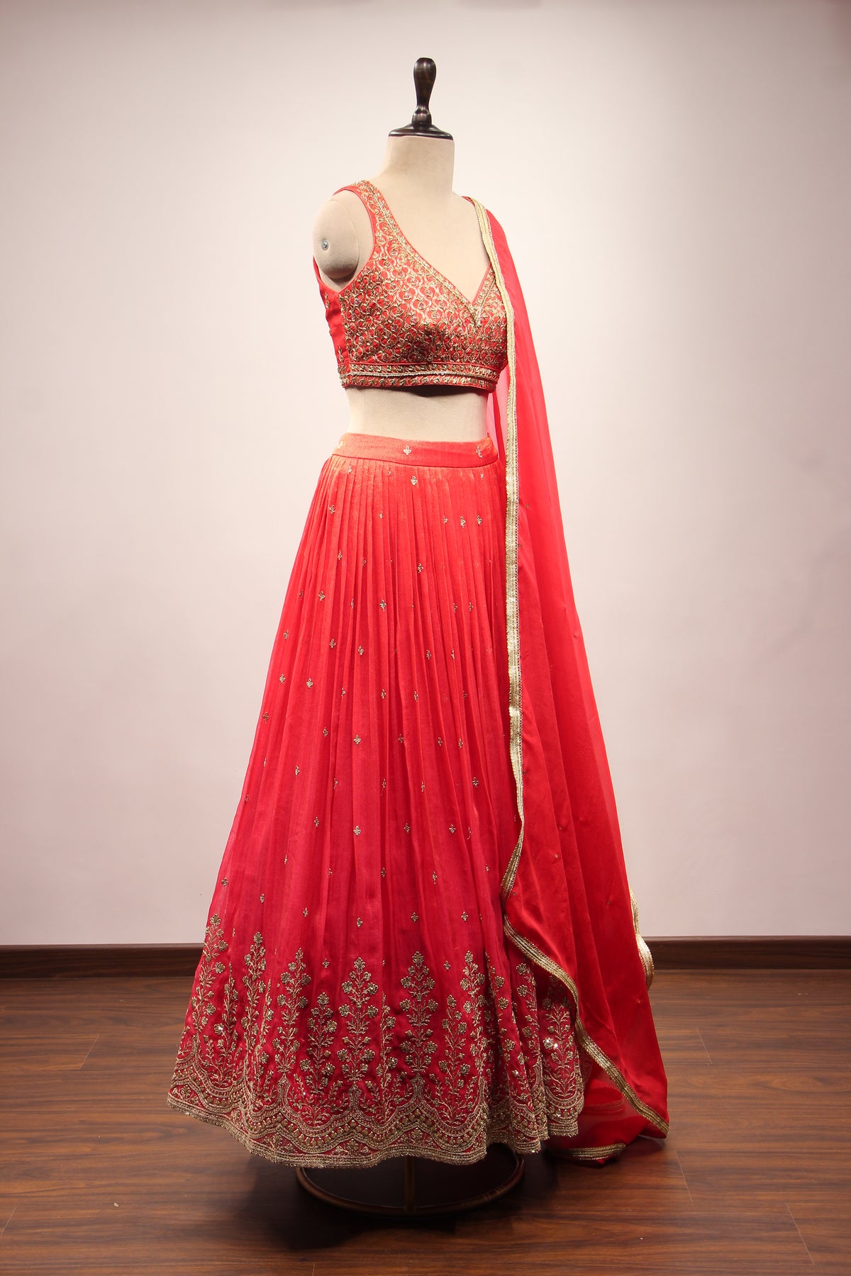 Tissue Lehenga with Zari & Zardozi Handwork Crop Top