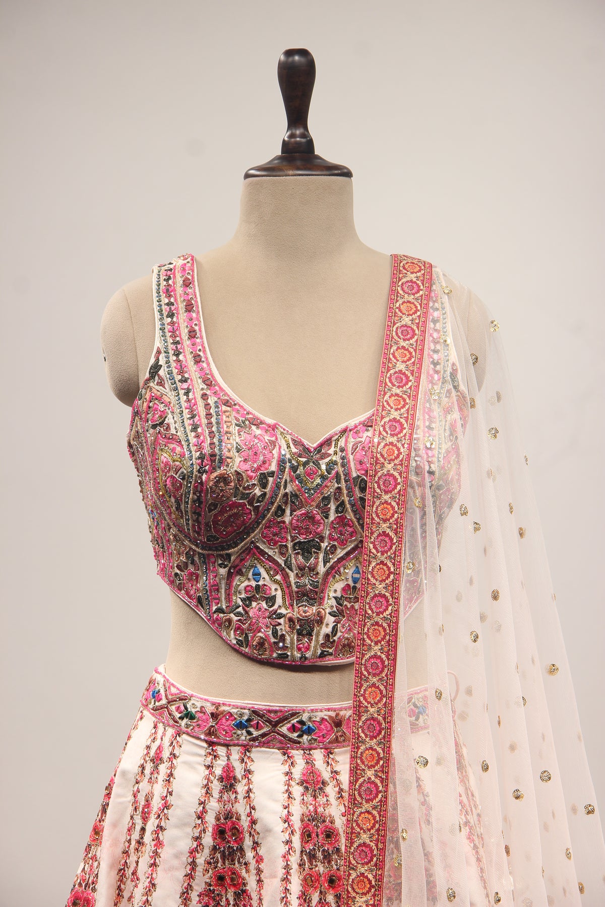 Pink Silk Lehenga with Printed & Thread Handwork Corset Blouse