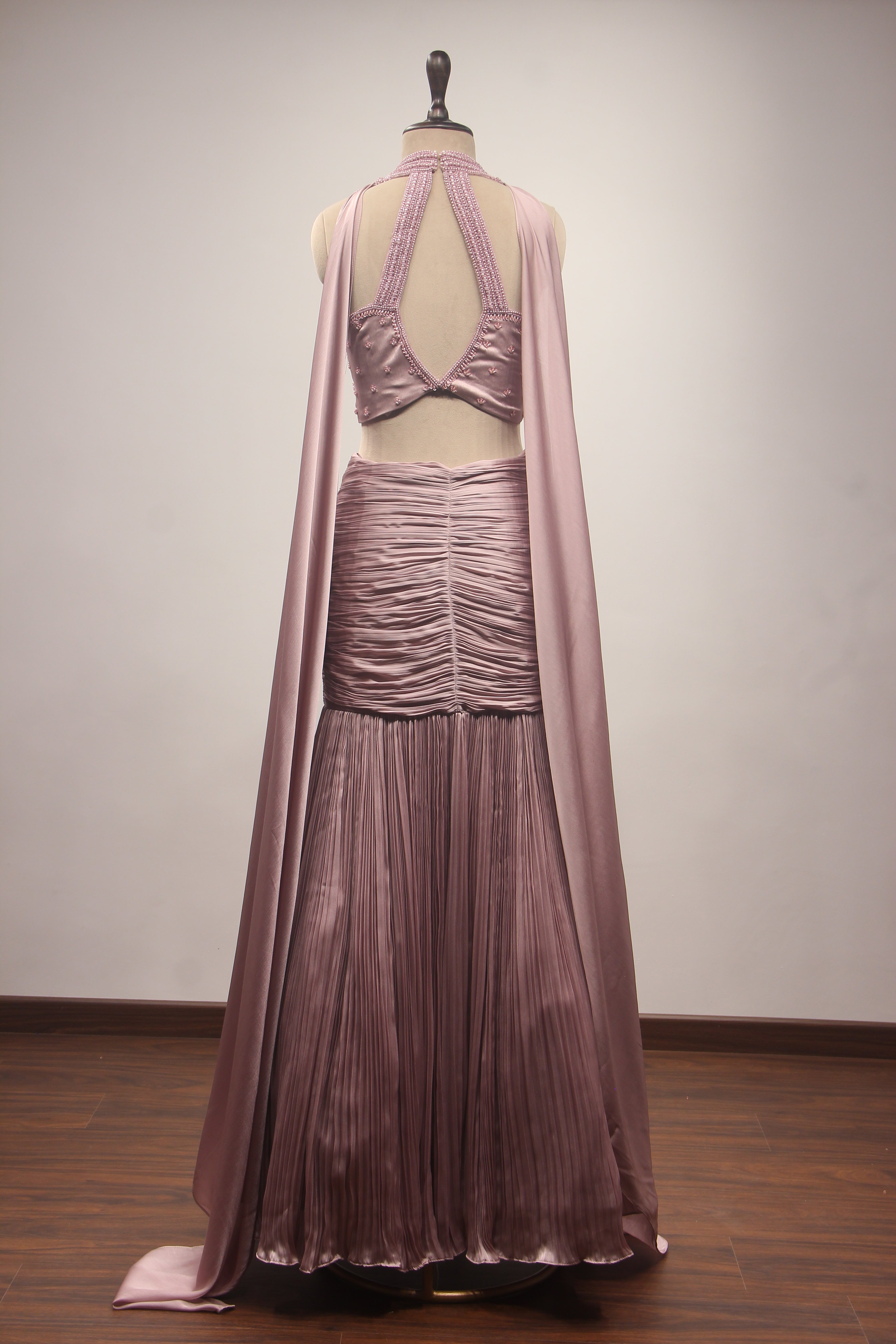 Pink Crepe Mermaid Lehenga with Corset, Bead & Cut Dana Handwork
