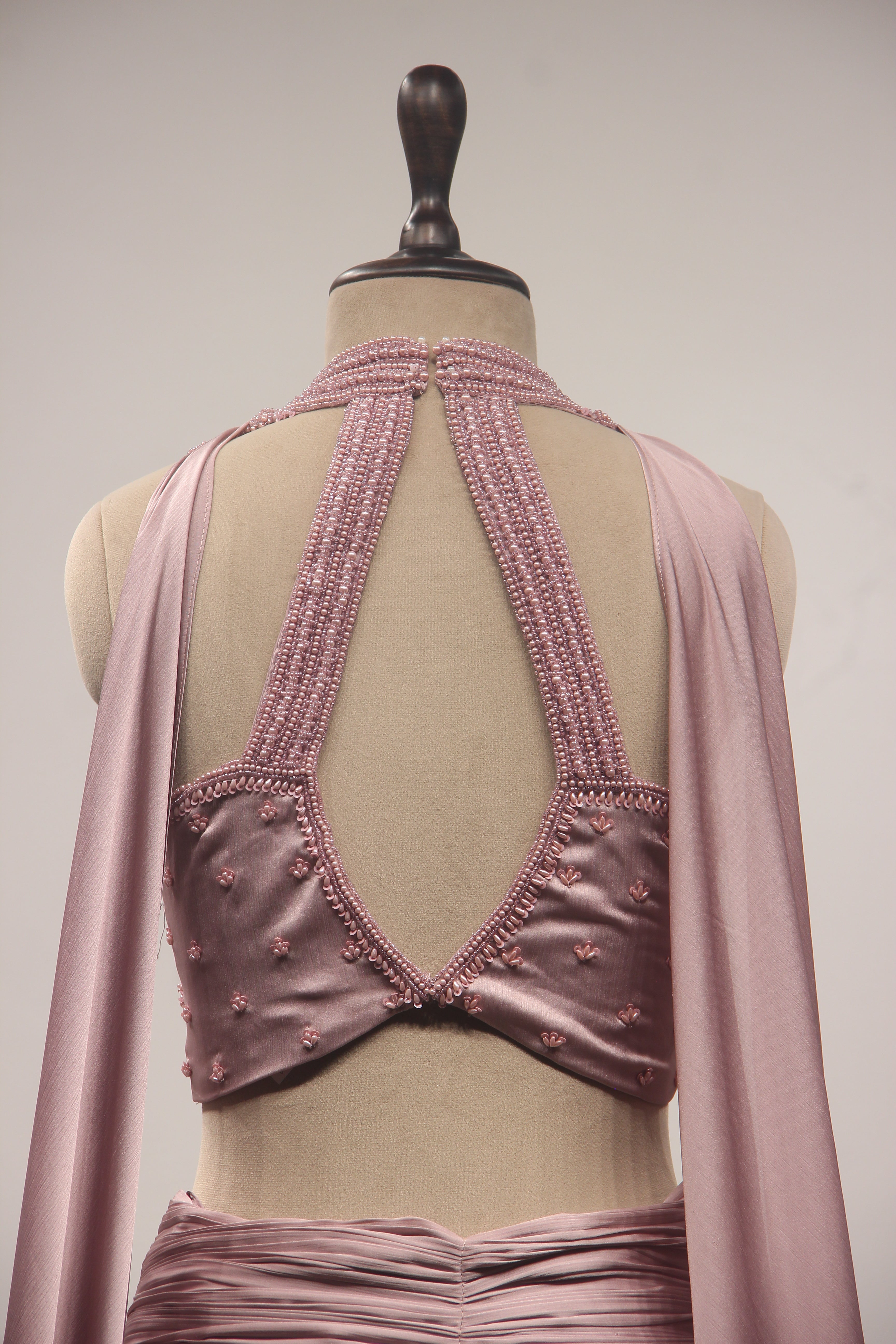 Pink Crepe Mermaid Lehenga with Corset, Bead & Cut Dana Handwork