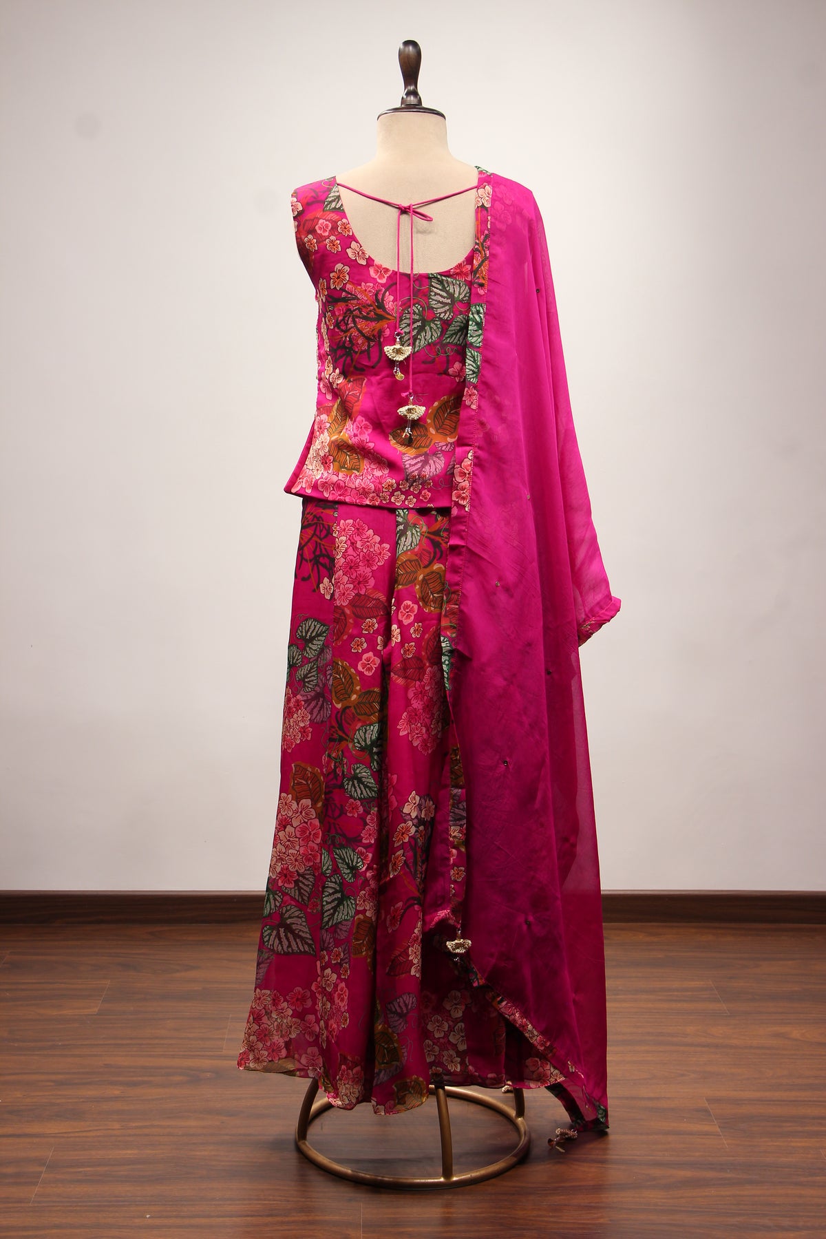 Rani Organza Indo Western Palazzo Set with Printed & Mirror Handwork – back view