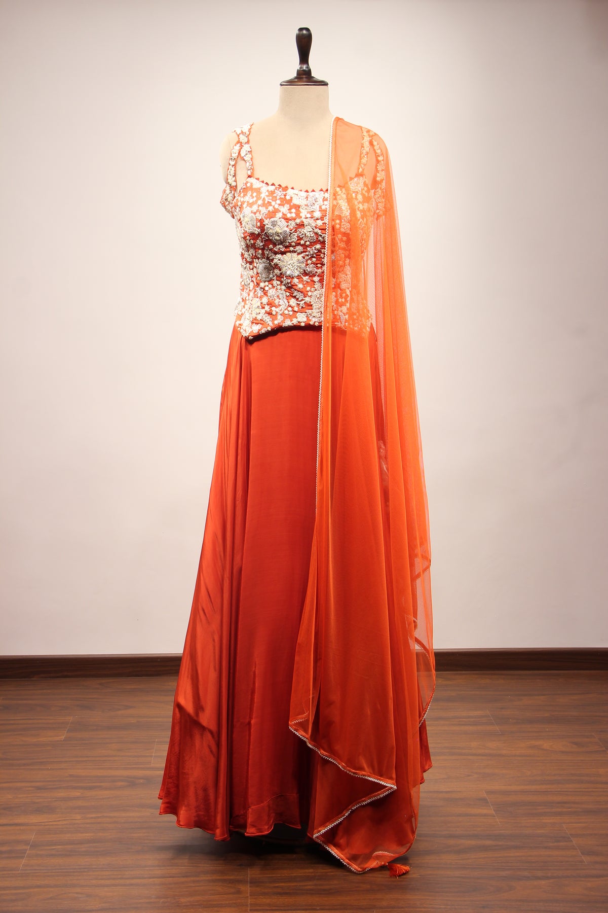 Crepe Lehenga with Sequin & Bead Handwork Corset Blouse