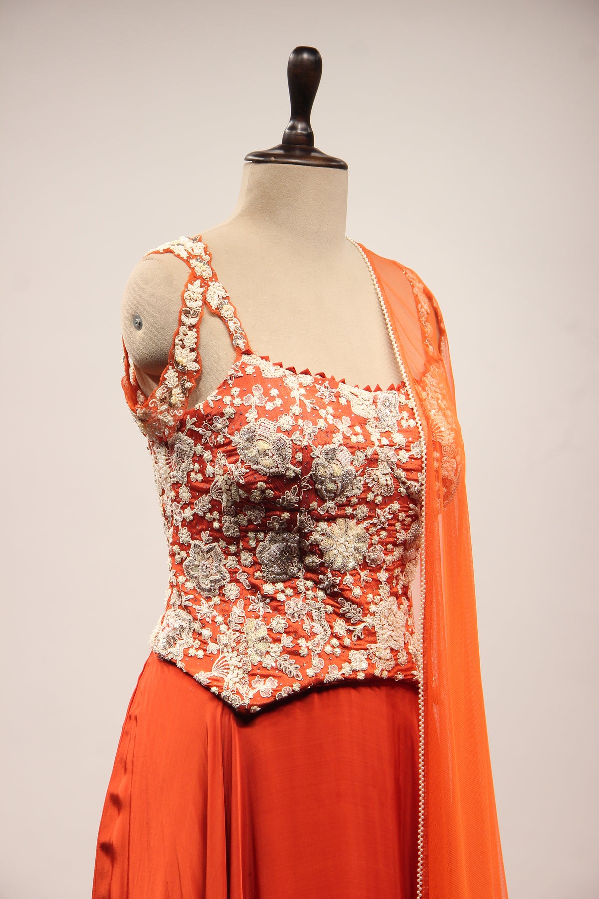 Crepe Lehenga with Sequin & Bead Handwork Corset Blouse