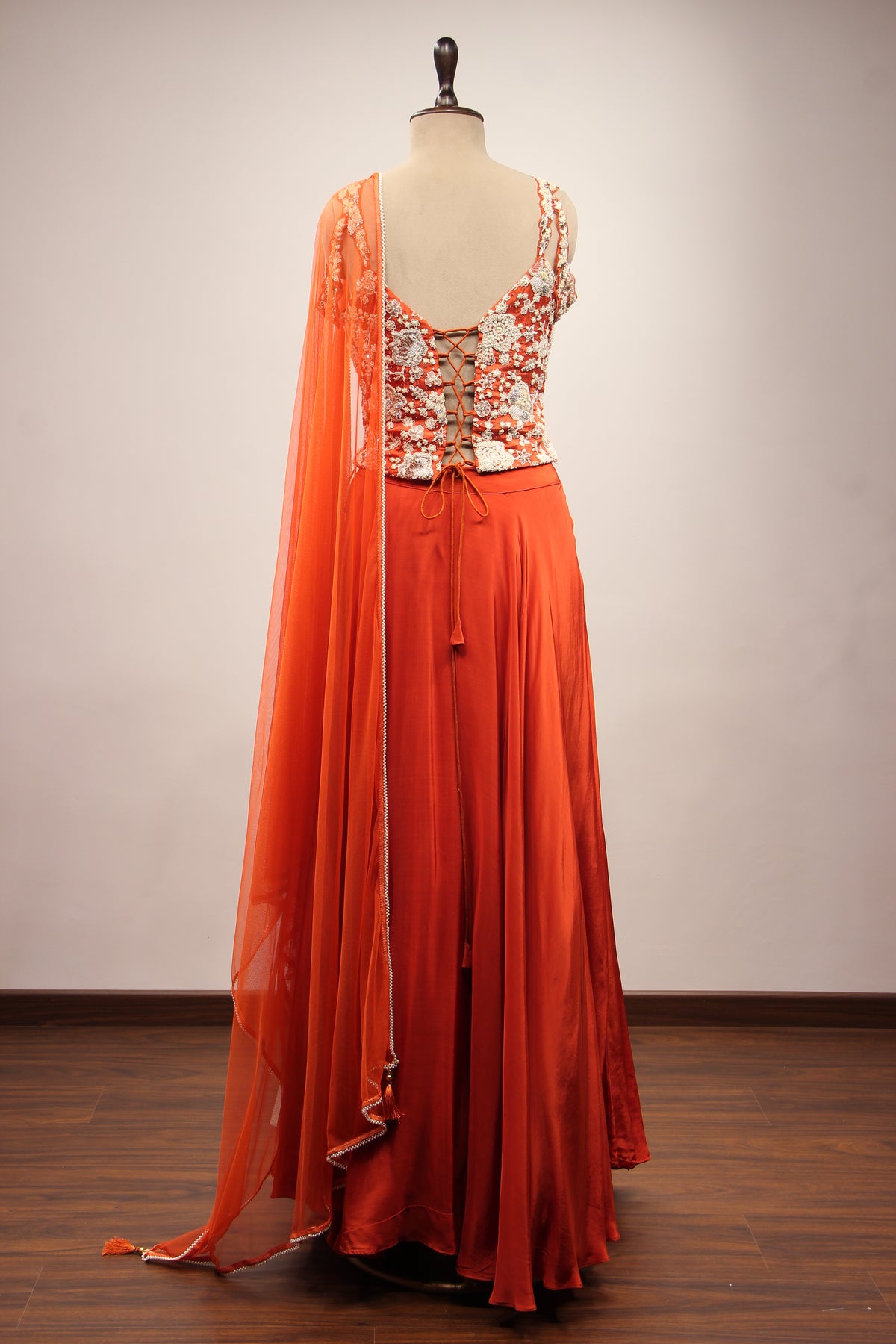 Crepe Lehenga with Sequin & Bead Handwork Corset Blouse