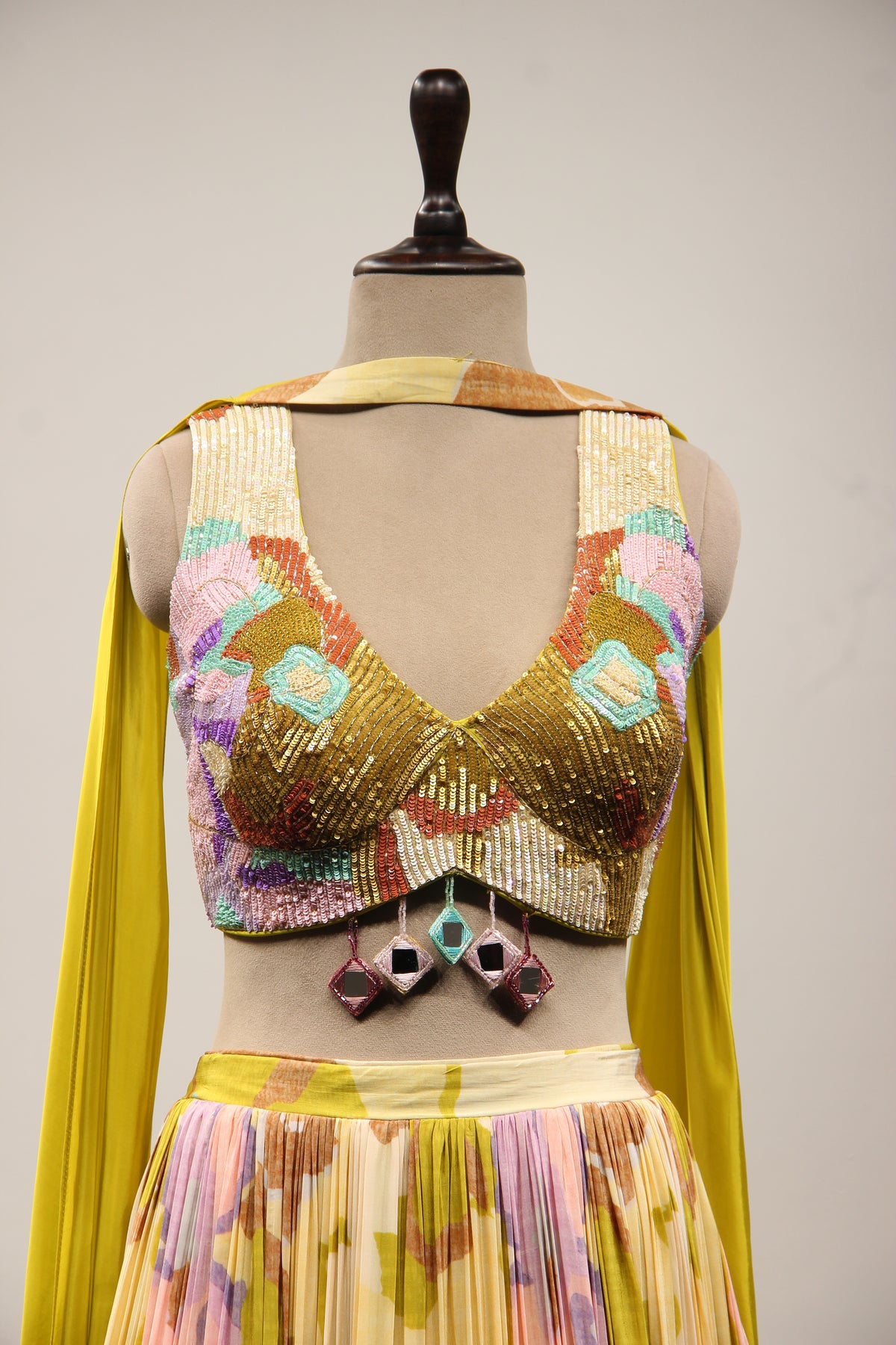 Crepe Lehenga with Hand Embroidery & Cut Dana Crop Top
