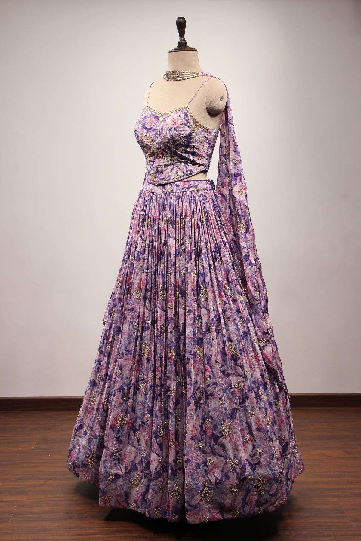 Purple Crepe Lehenga with Printed & Hand Embroidery Corset
