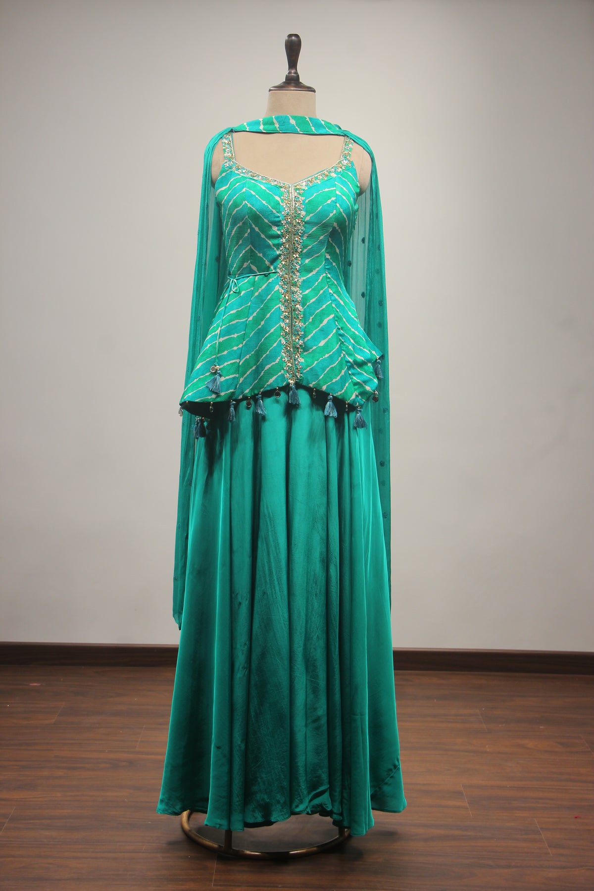 Crepe IndoWestern with Cut Dana & Sequin Handwork Peplum Ensemble