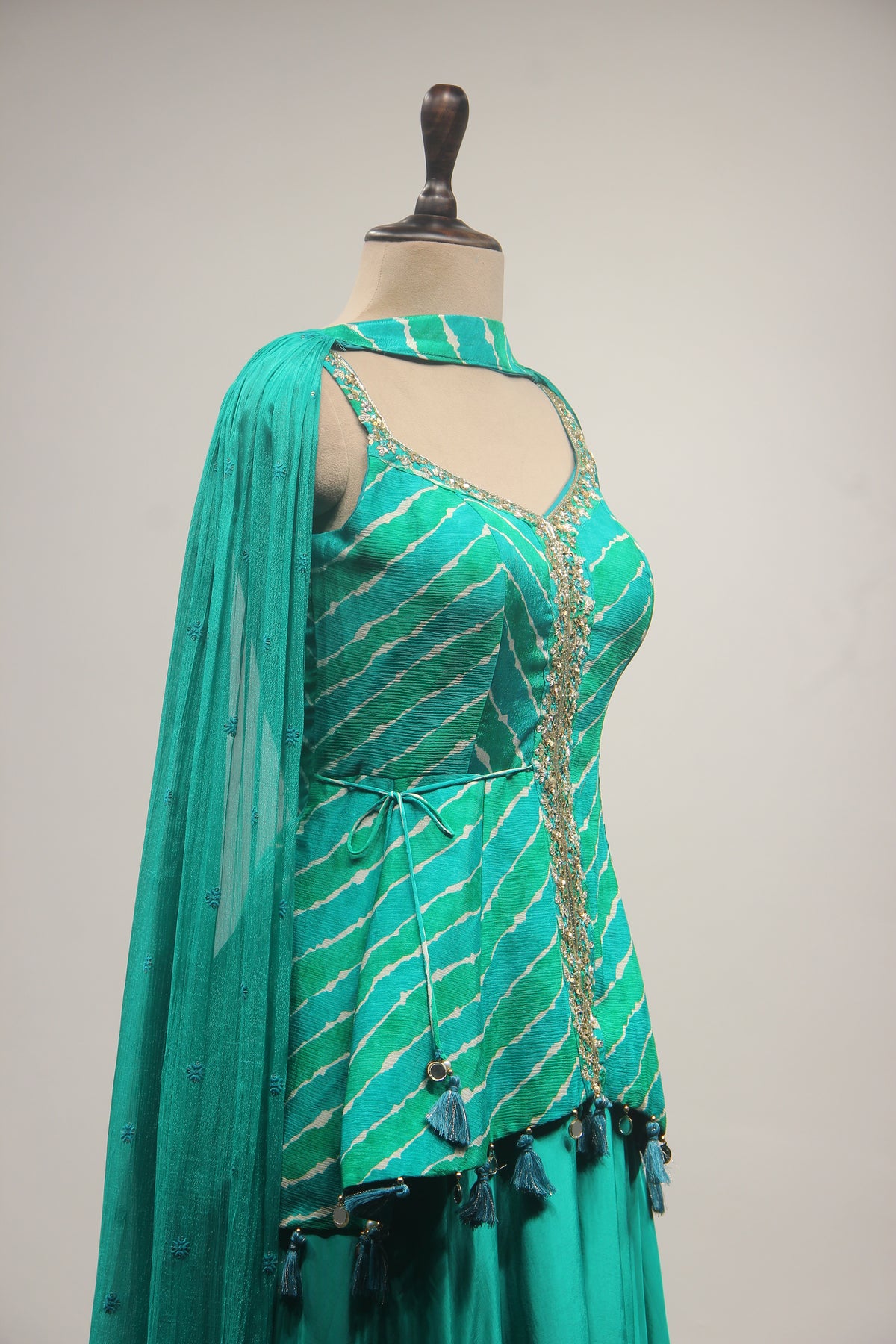Crepe IndoWestern with Cut Dana & Sequin Handwork Peplum Ensemble