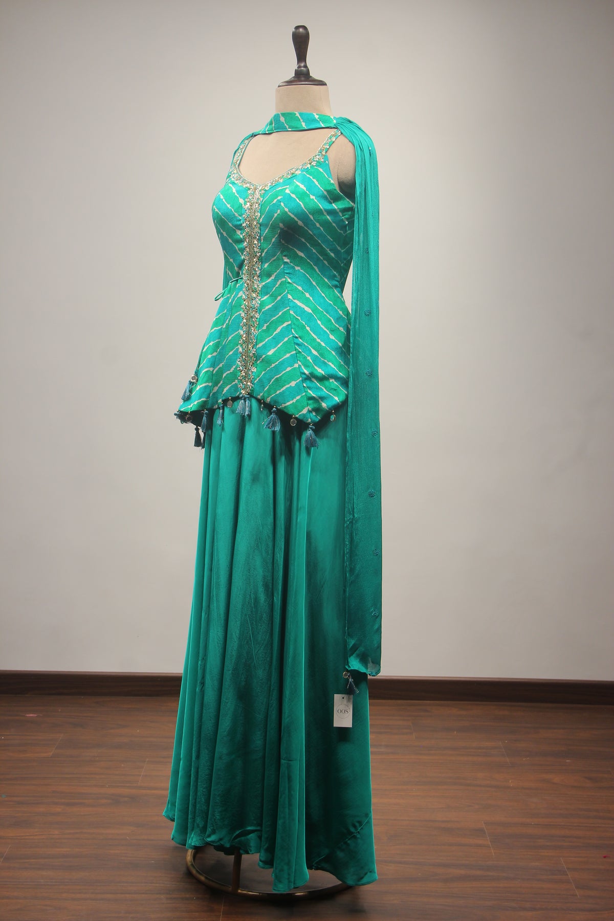 Crepe IndoWestern with Cut Dana & Sequin Handwork Peplum Ensemble